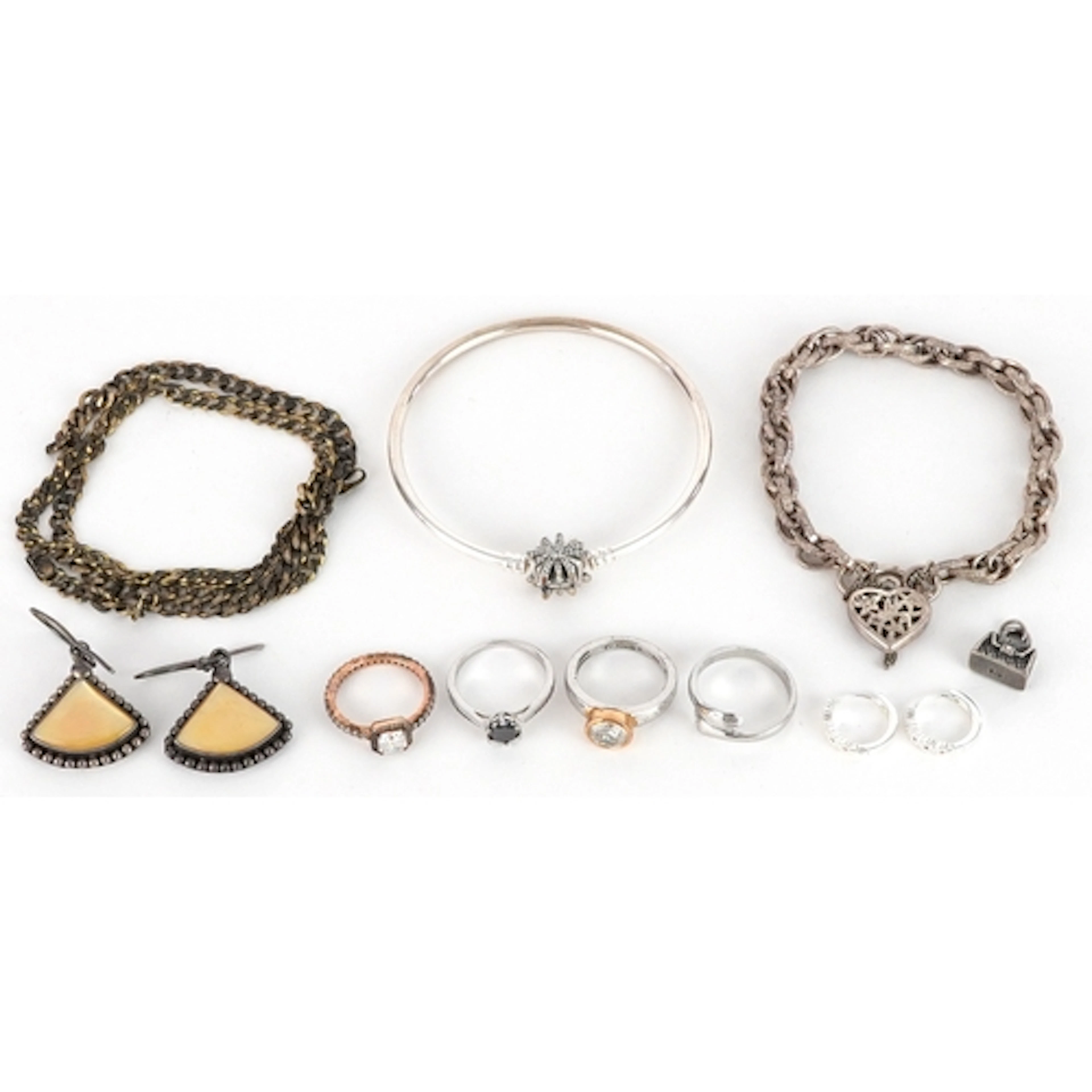 Silver and white metal jewellery including bracelet with lov...