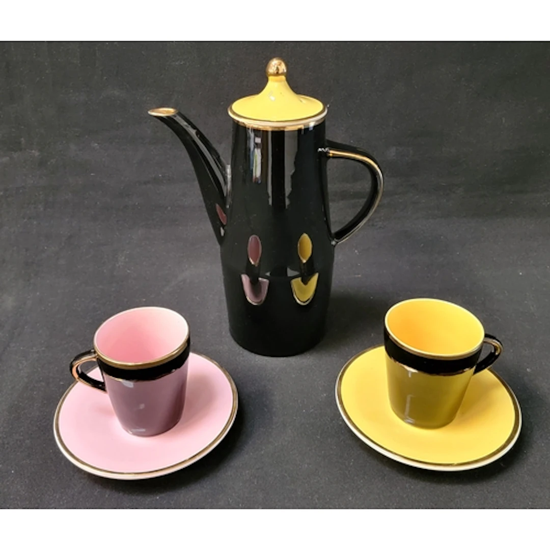 PALISSY 'MADELEINE' PART COFFEE SET featuring outer black gr...