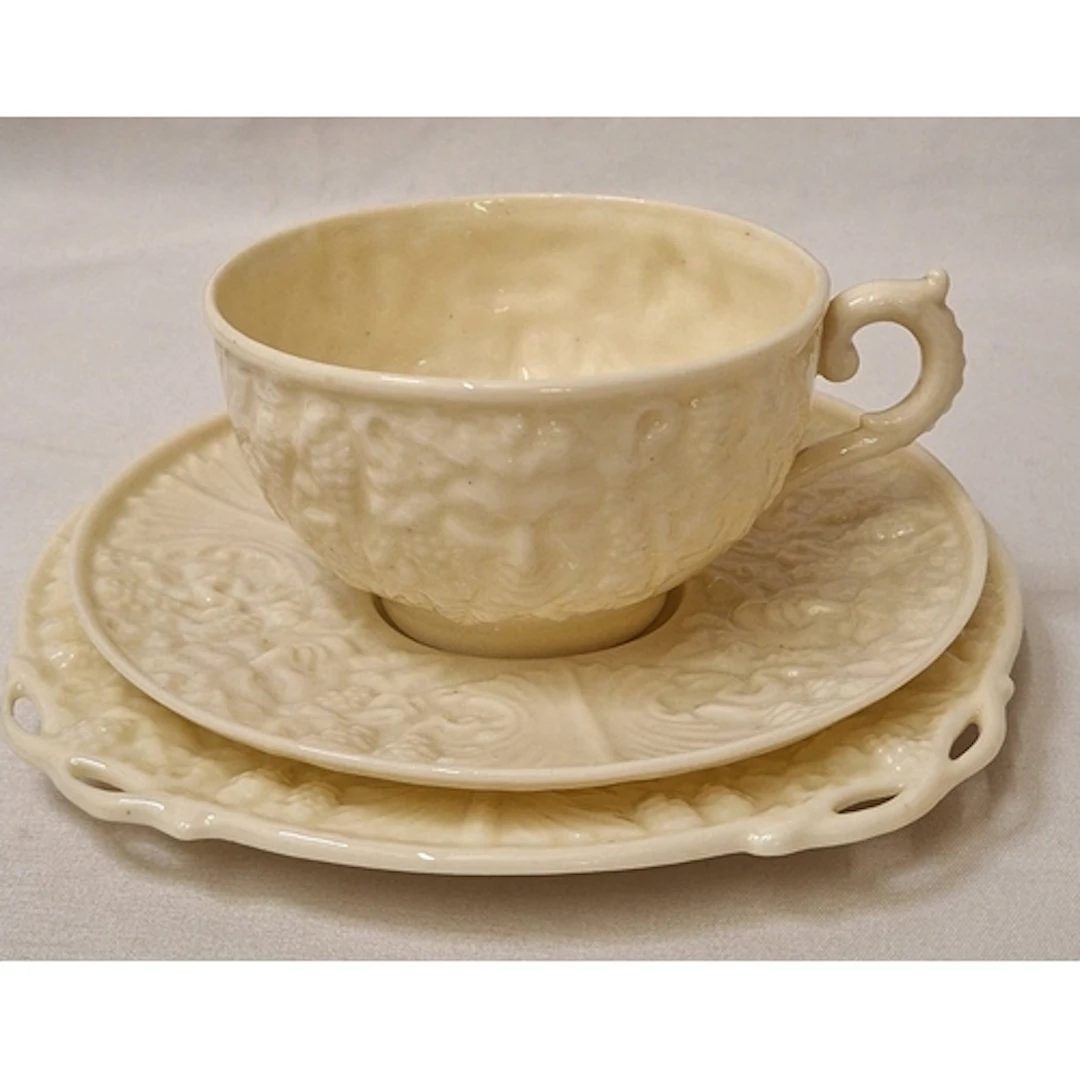 Antique Belleek Style Trio, cup, saucer & side plate, creamw...