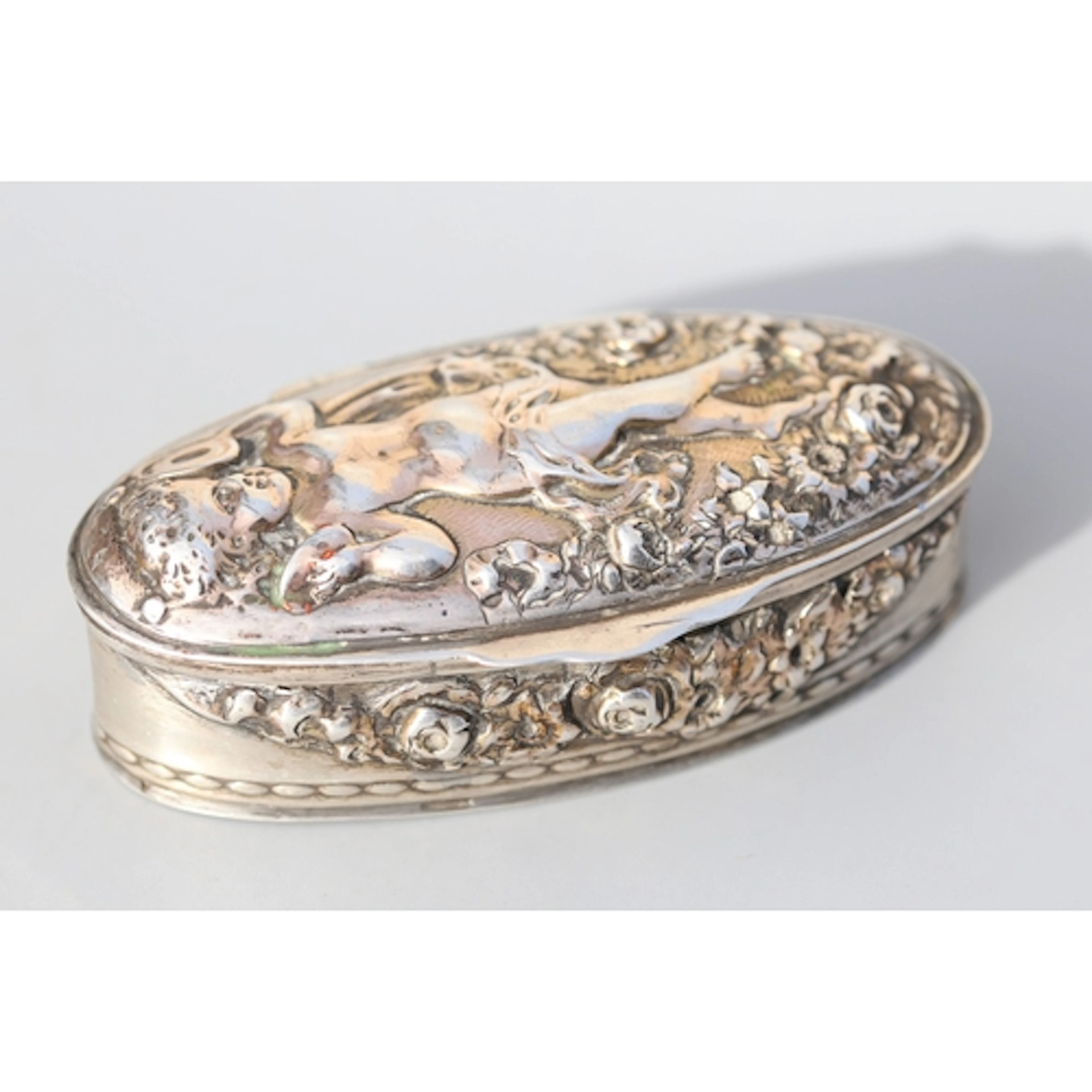 Silver Desk Box with Cupid Motif Decoration, Tortoiseshell L...