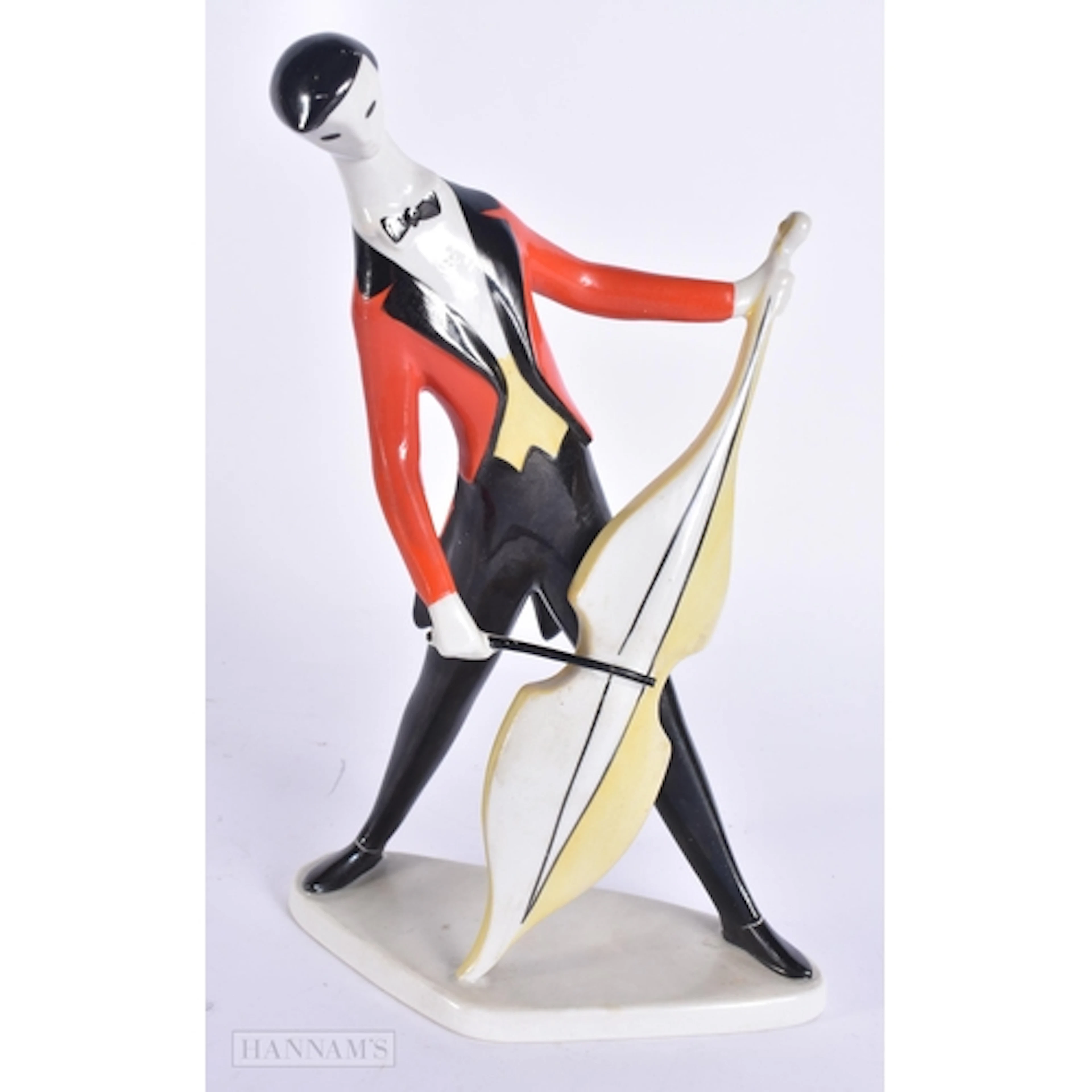 A VINTAGE HUNGARIAN ZSOLNAY PECS CERAMIC MUSICIAN. 22 cm hig...