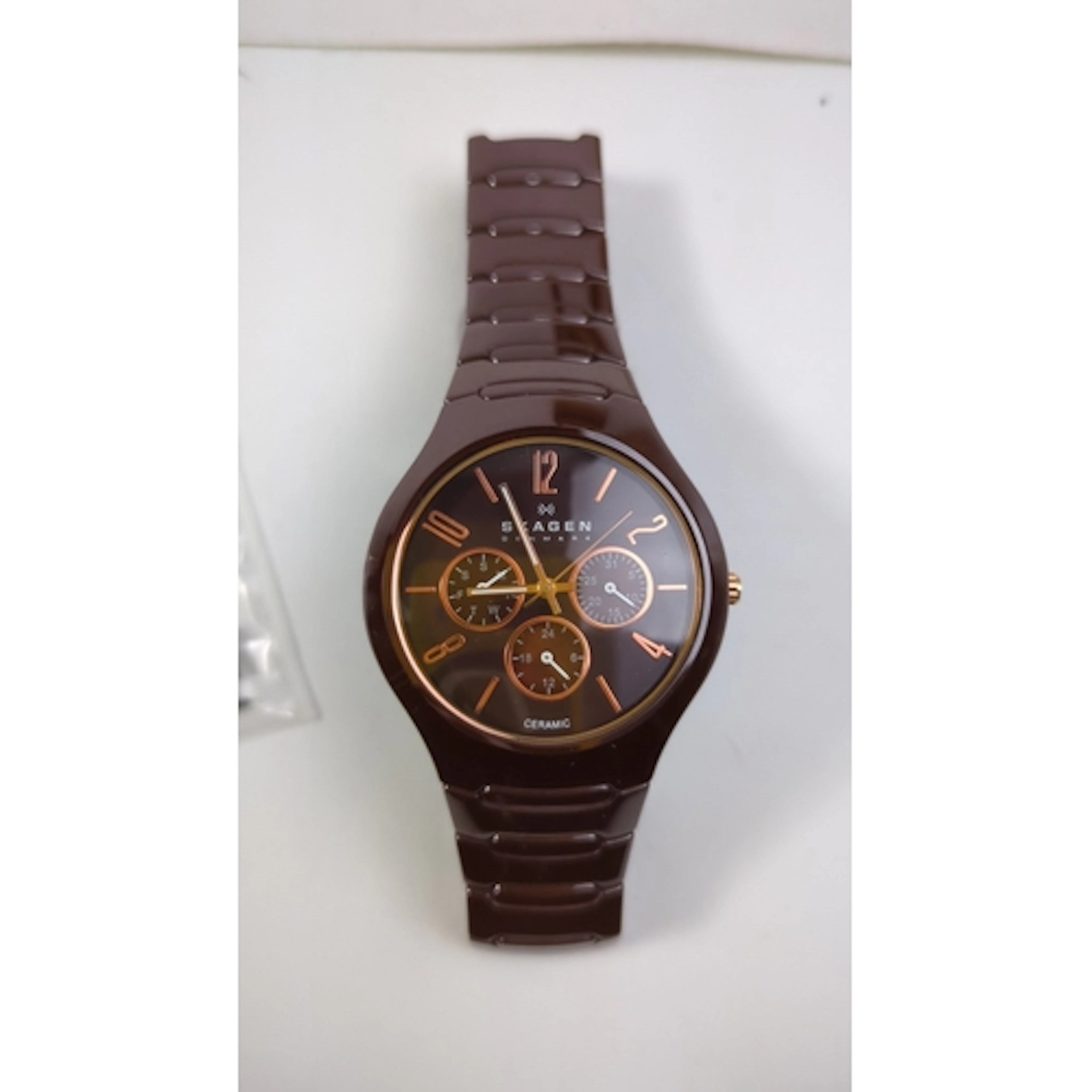 Skagen Denmark ceramic wristwatch, model 817SDC1, with brown...