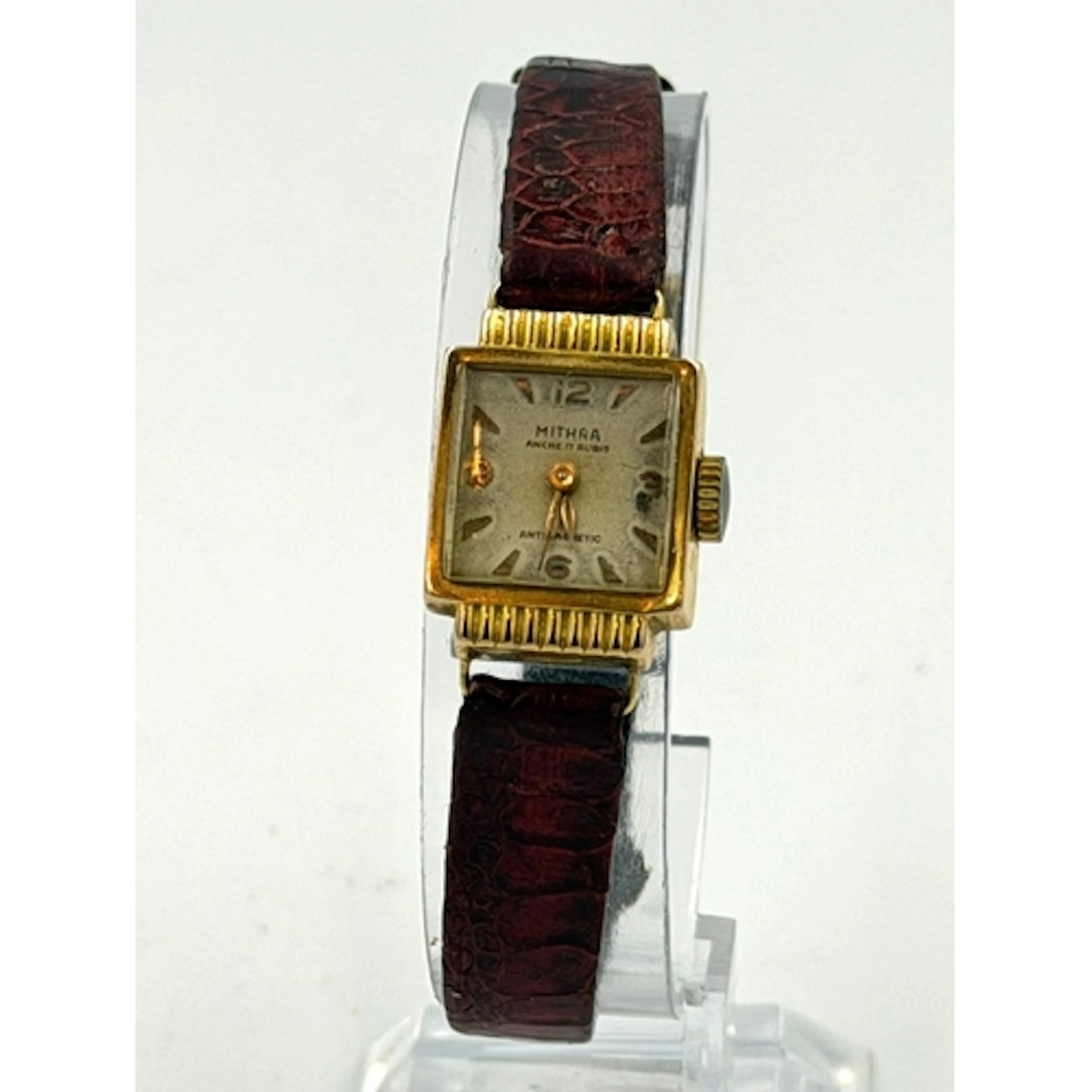 An 18ct gold Mithra Ancre 17 Jewels antimagnetic watch on le...