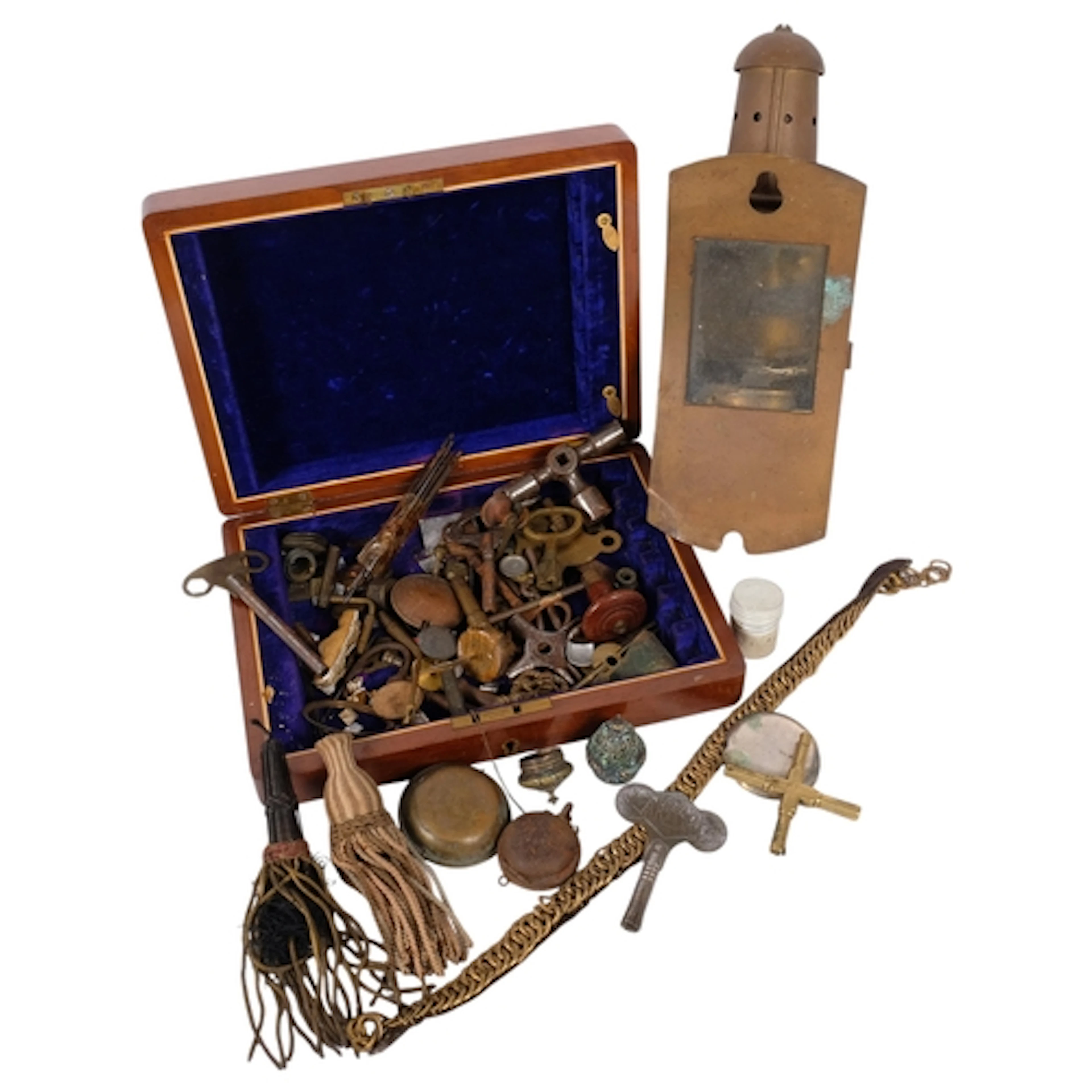 A brass-framed Vintage ship's binnacle light, and a box of i...