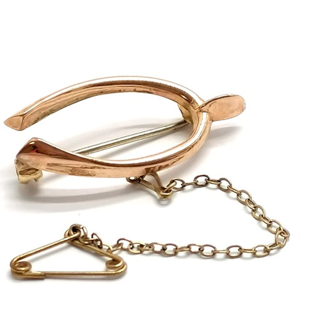 Antique 9ct hallmarked rose gold wishbone brooch with gold s...