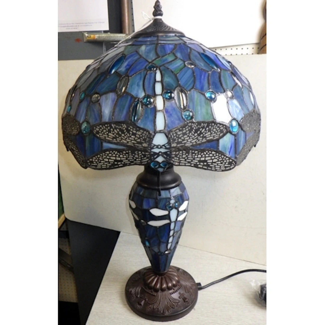 A Tiffany style dragonfly stained glass lamp, 60cm tall
