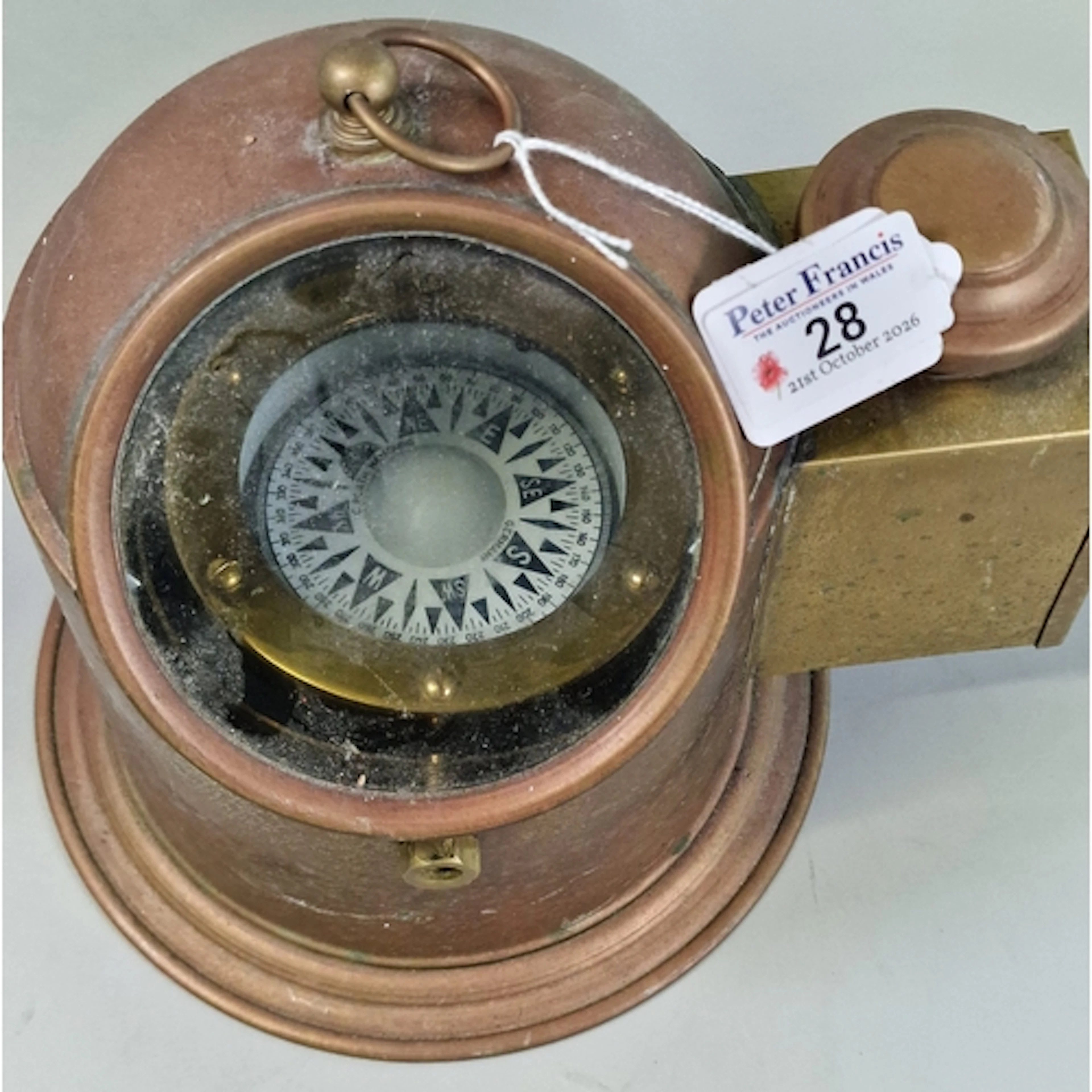 Vintage copper and brass binnacle ship's compass marked C. P...