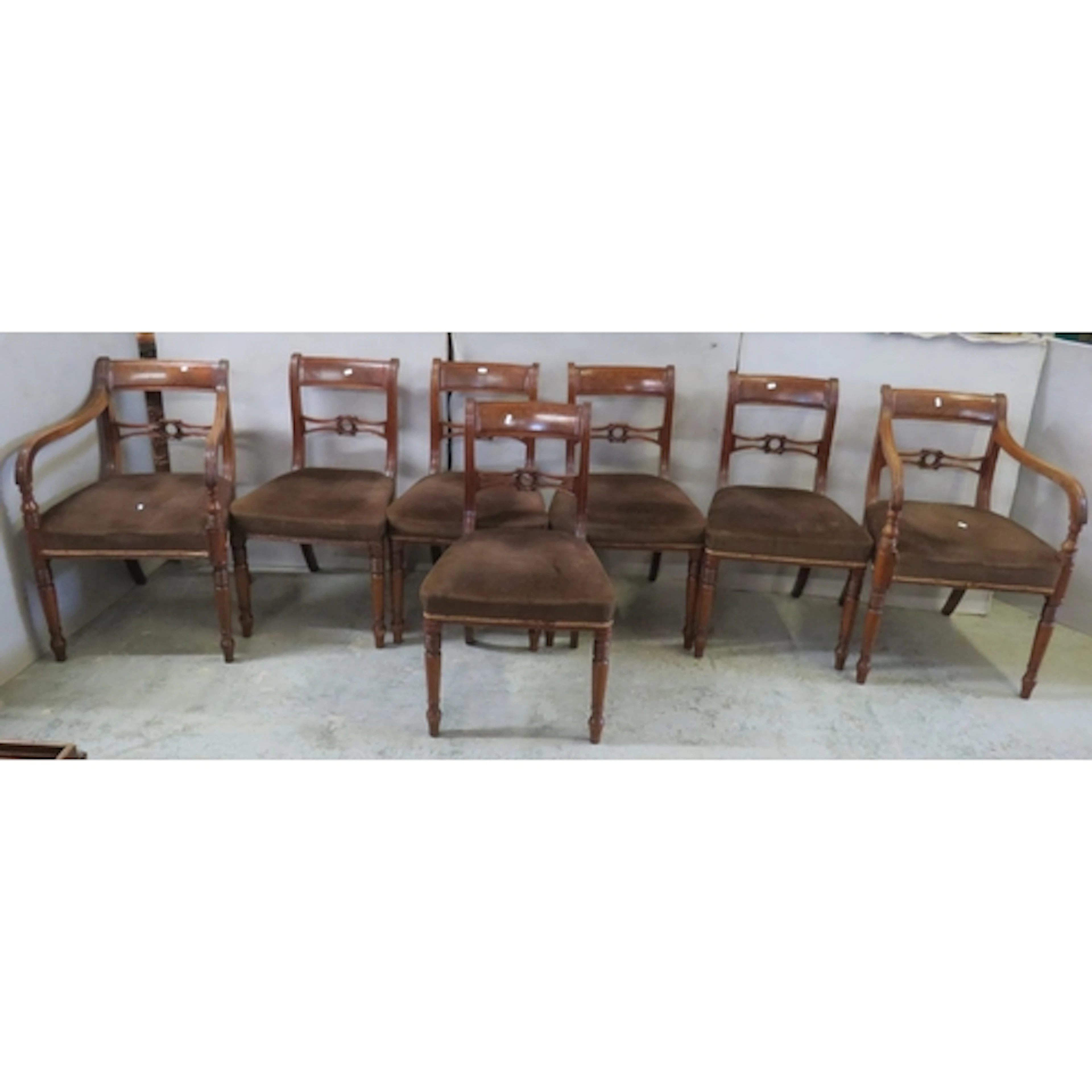 7 Vintage Mahogany William IV Style Dining Chairs with carve...