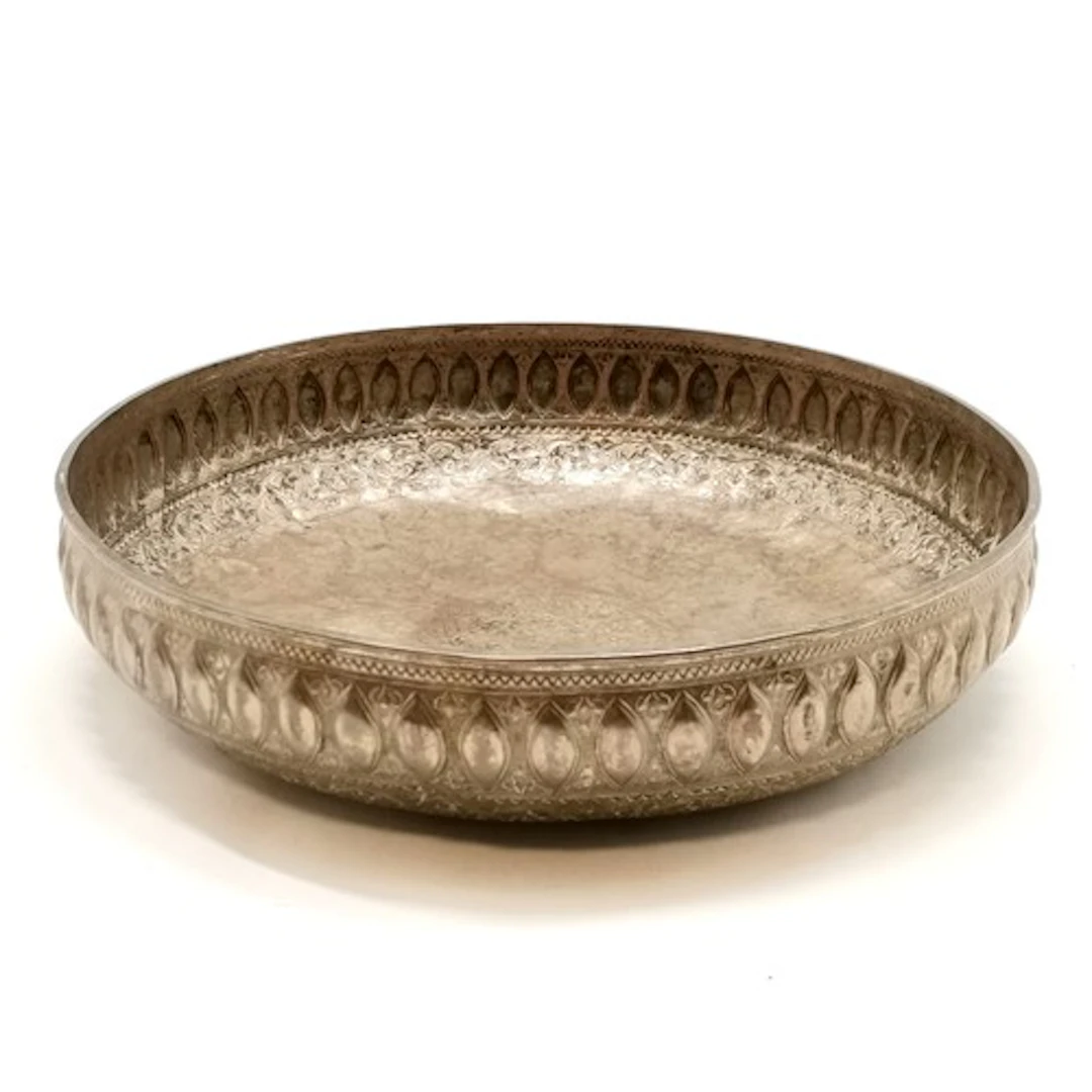 Low grade unmarked silver antique Asian embossed bowl - 35cm...