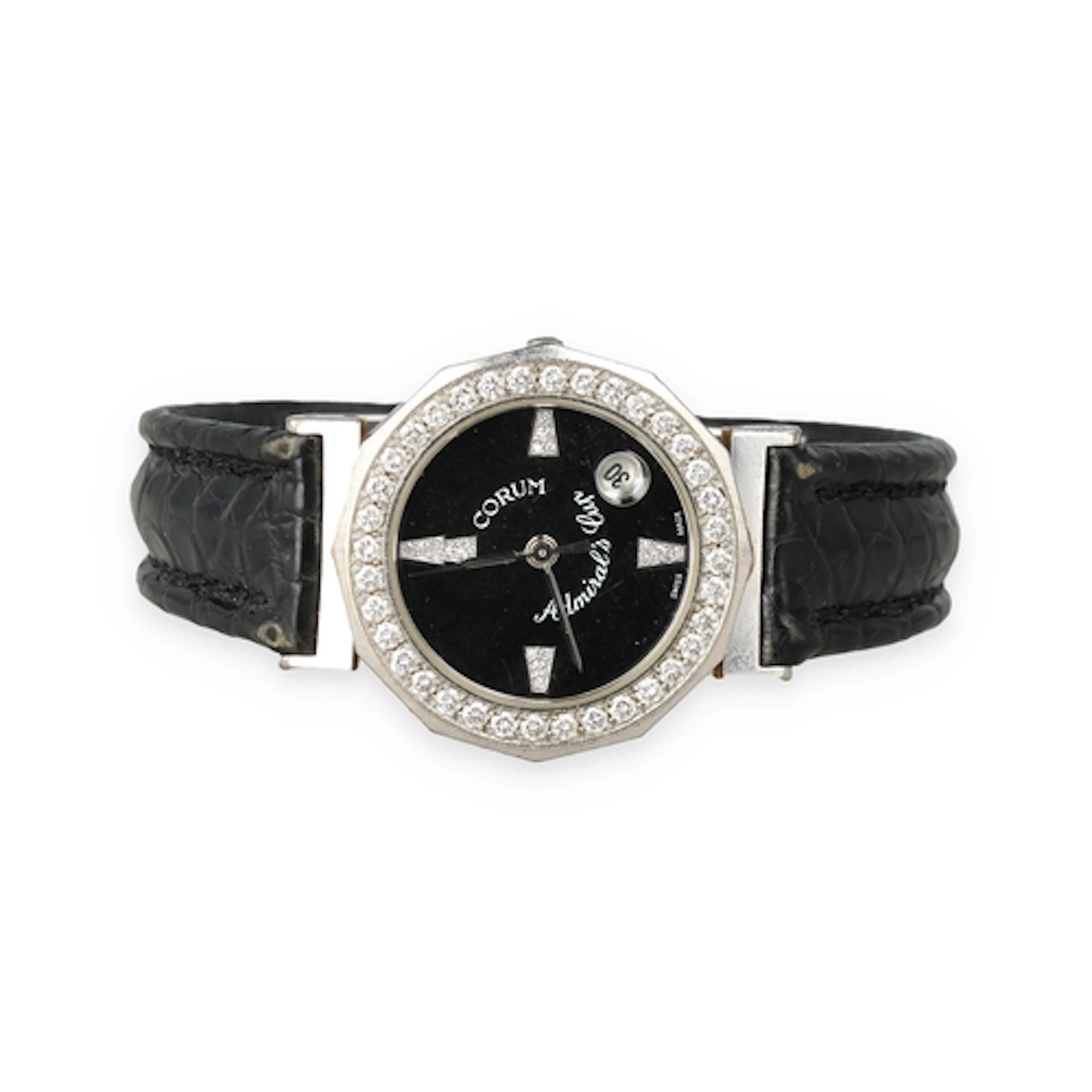 A LADIES 18CT WHITE GOLD AND DIAMOND SET CORUM ADMIRAL'S CUP...