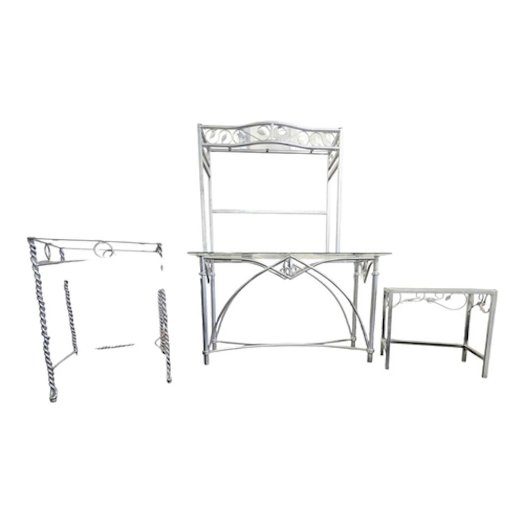 Four contemporary side / console hall tables. All have silve...