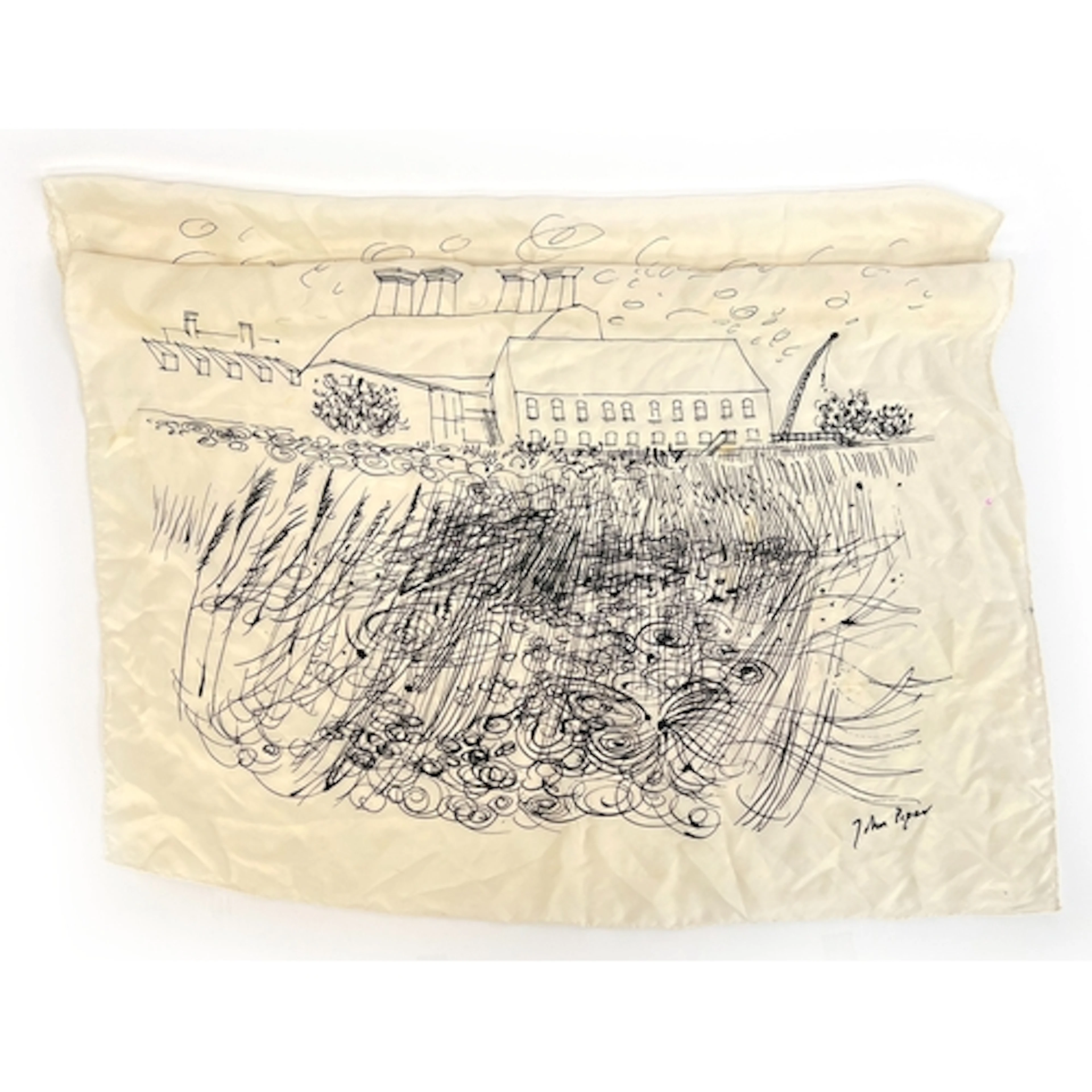 A John Piper 'Snape Maltings' printed silk scarf, 78x78cm