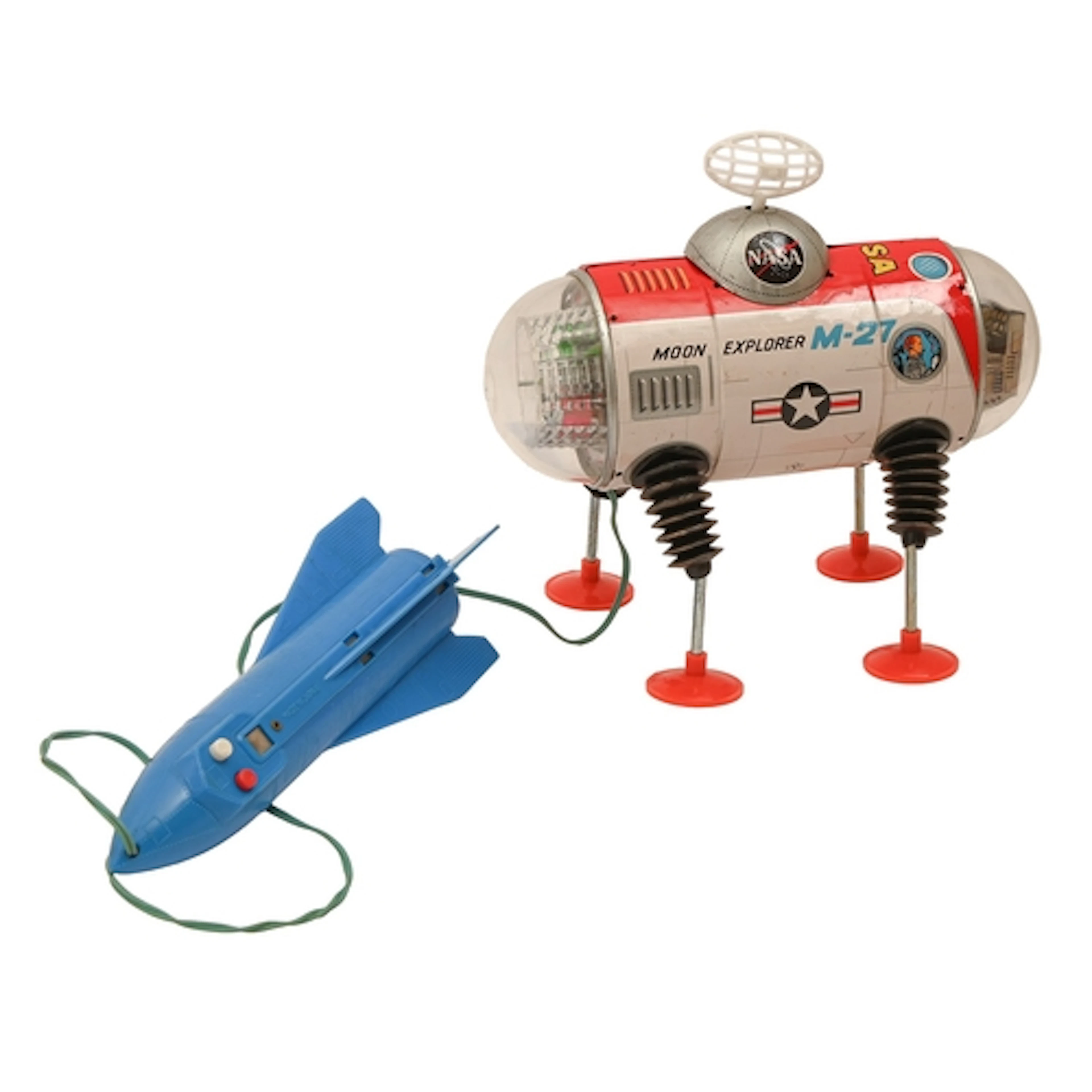 Vintage toy. A Japanese tinplate remote control battery powe...