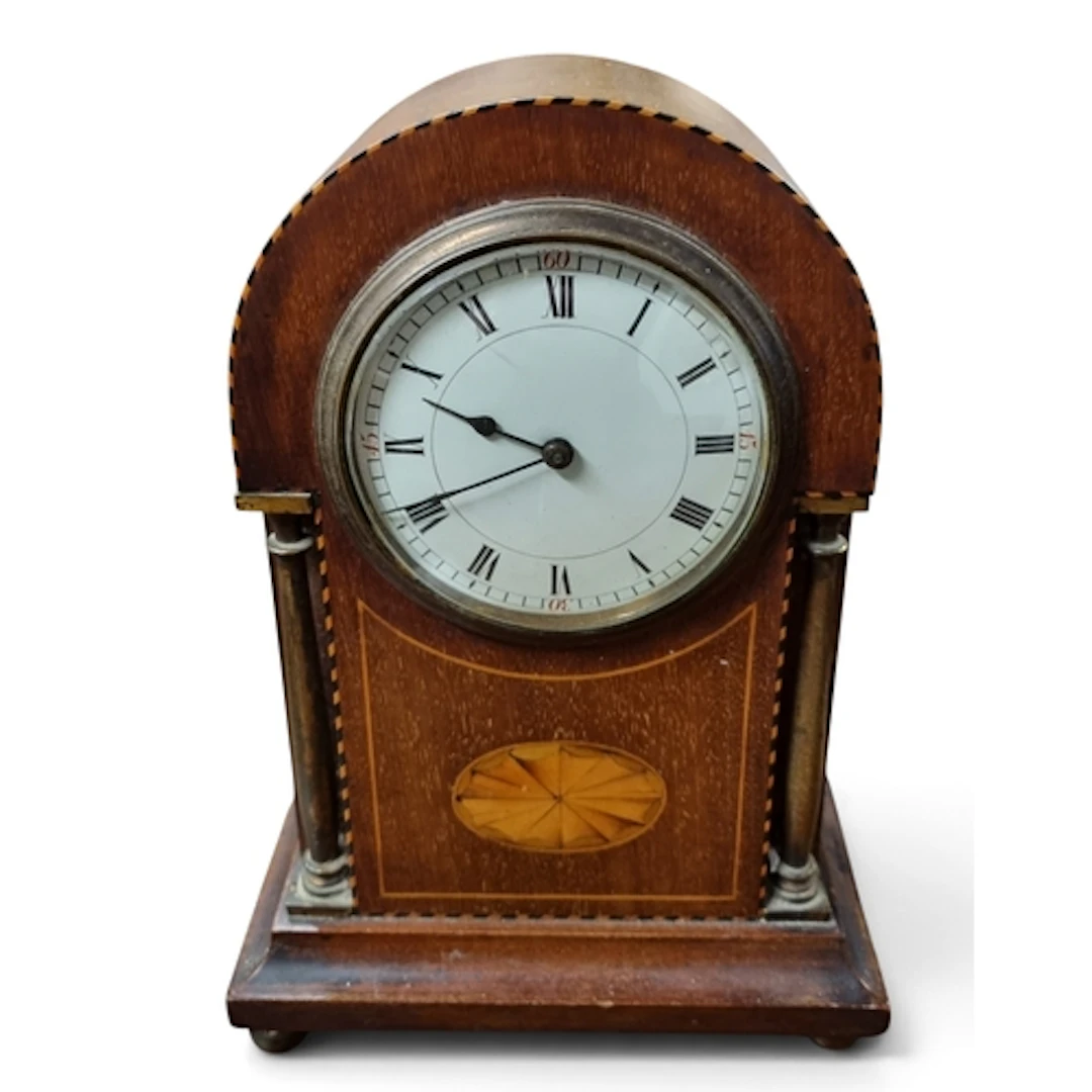A late 19th Century Mahogany and Inlaid Mantel Clock. W 14 x...
