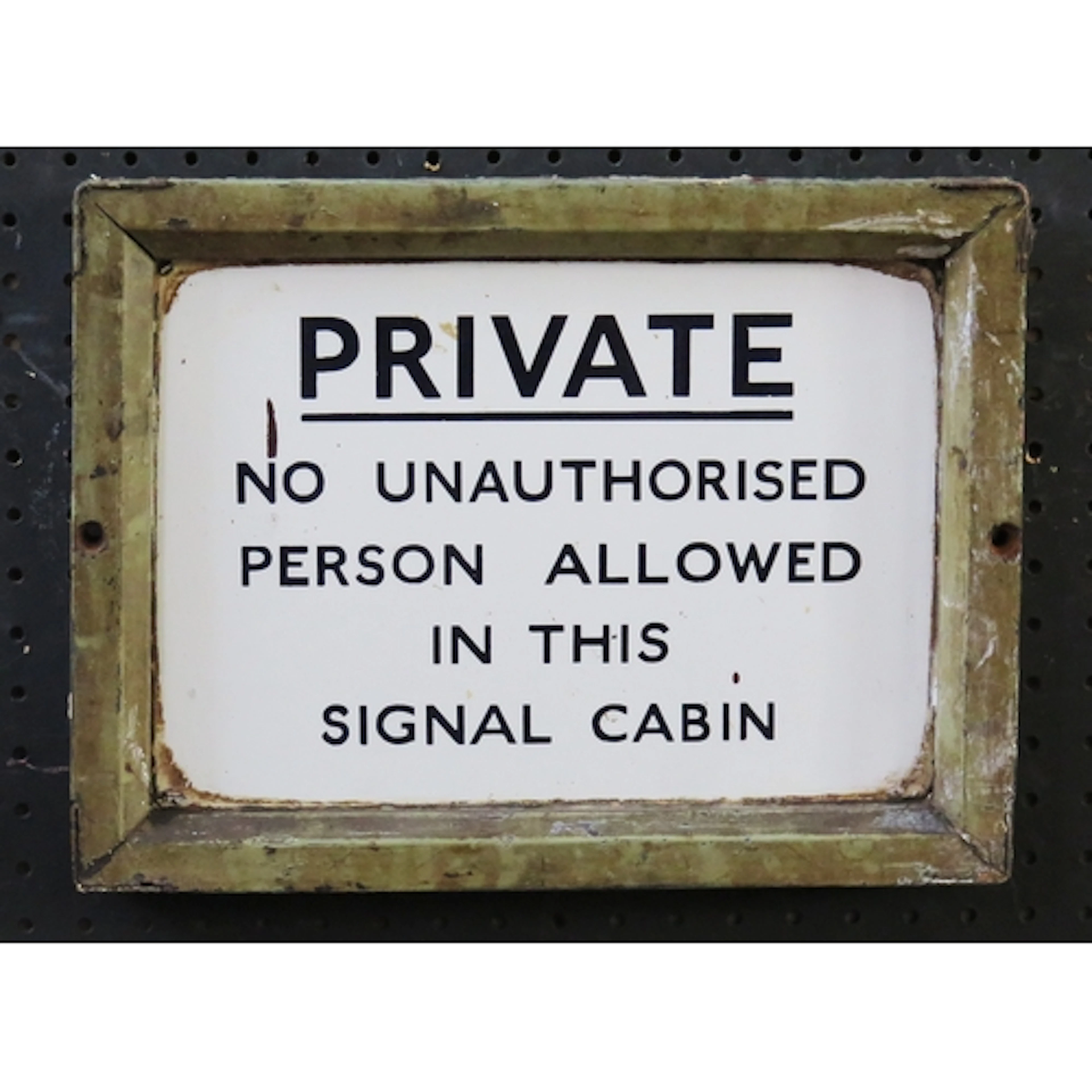"PRIVATE - Signal Cabin" - an enamel sign in a wooden frame,...