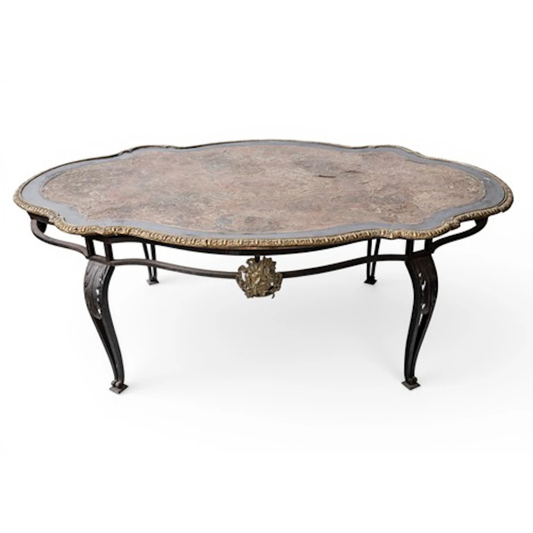 A BOULLE COFFEE TABLE, the brass inlaid and tortoiseshell to...