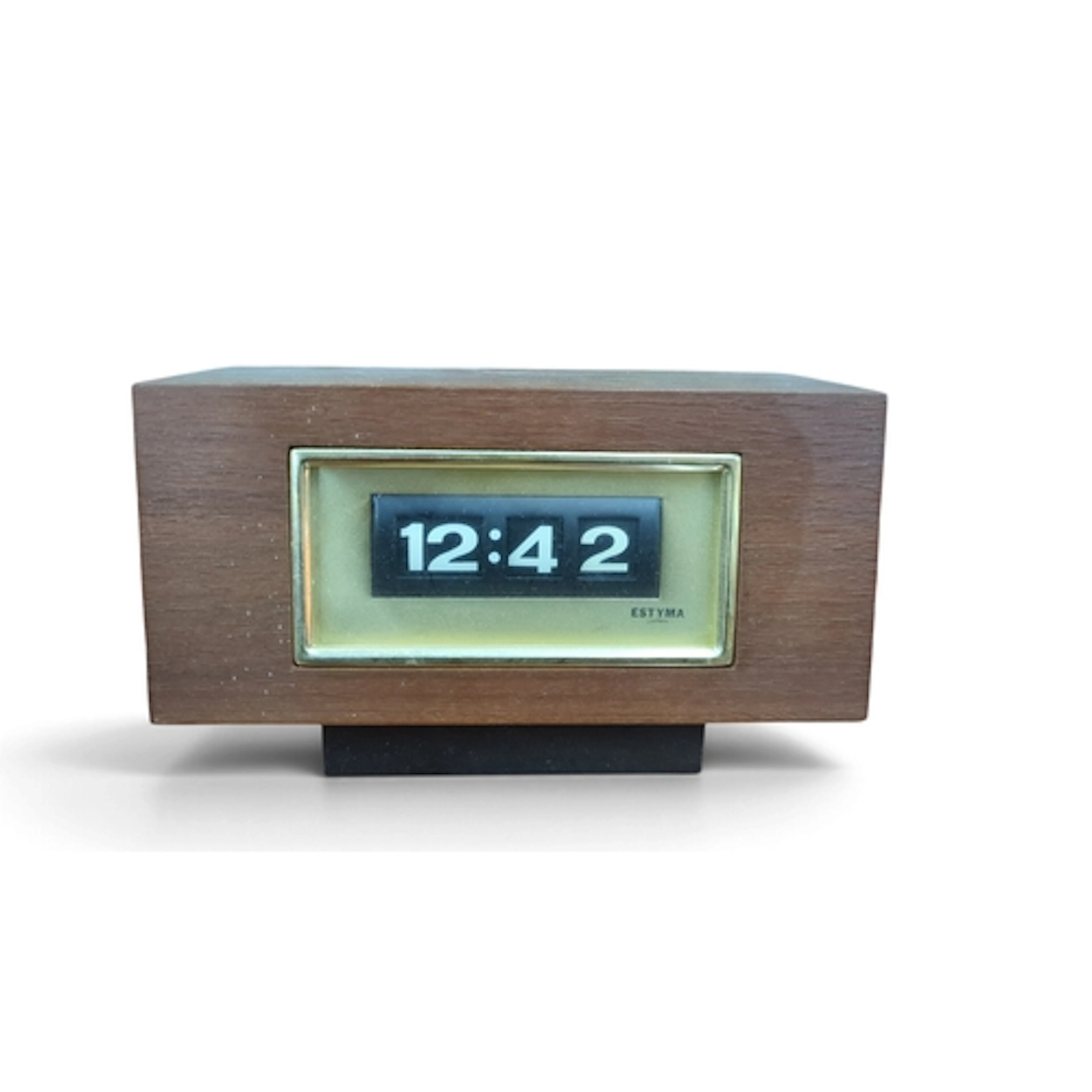 Estyma Japanese battery-powered desk clock with a rolling-dr...