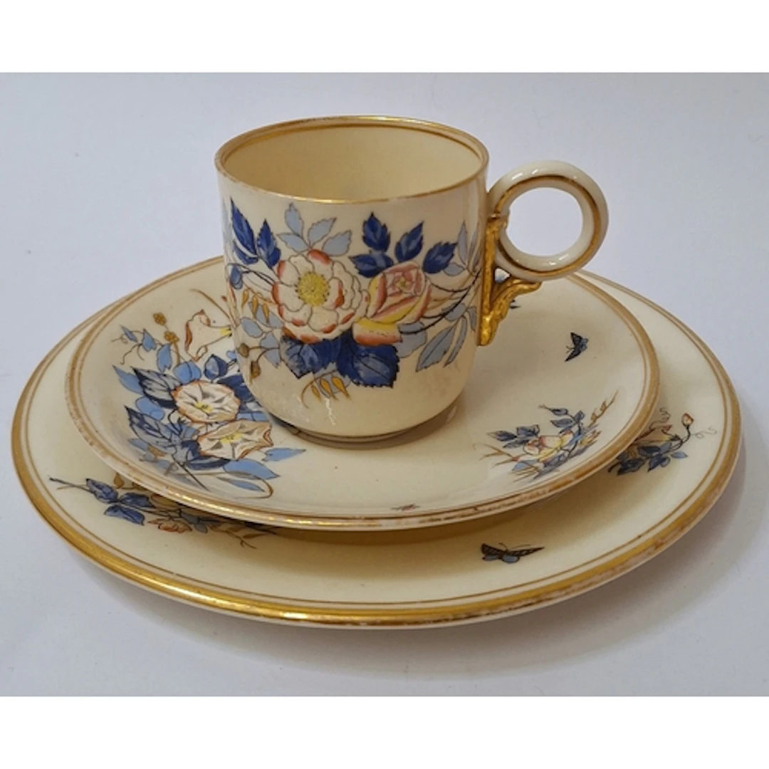 Belleek Ring Handled Convolvulus Trio in Blue