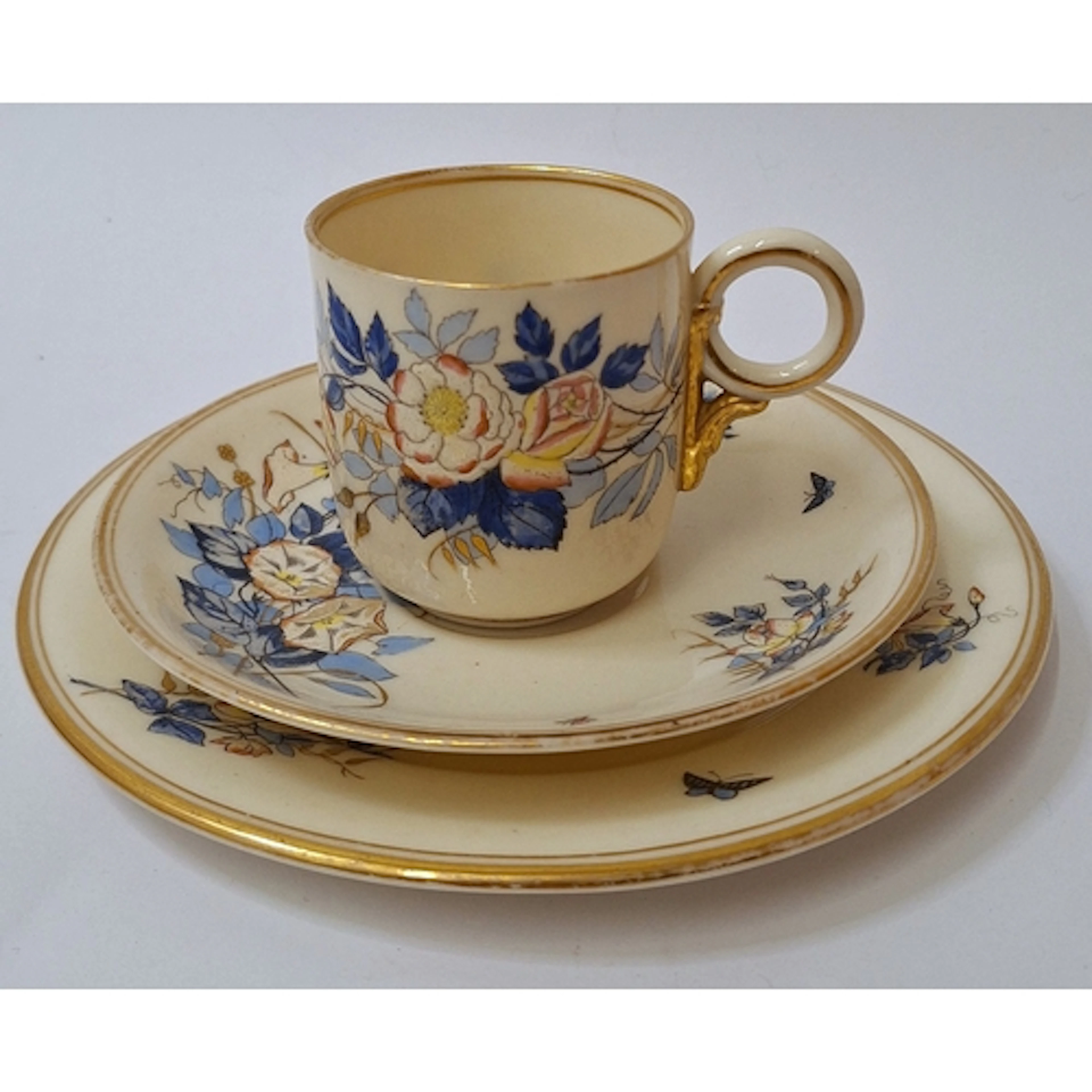 Belleek Ring Handled Convolvulus Trio in Blue