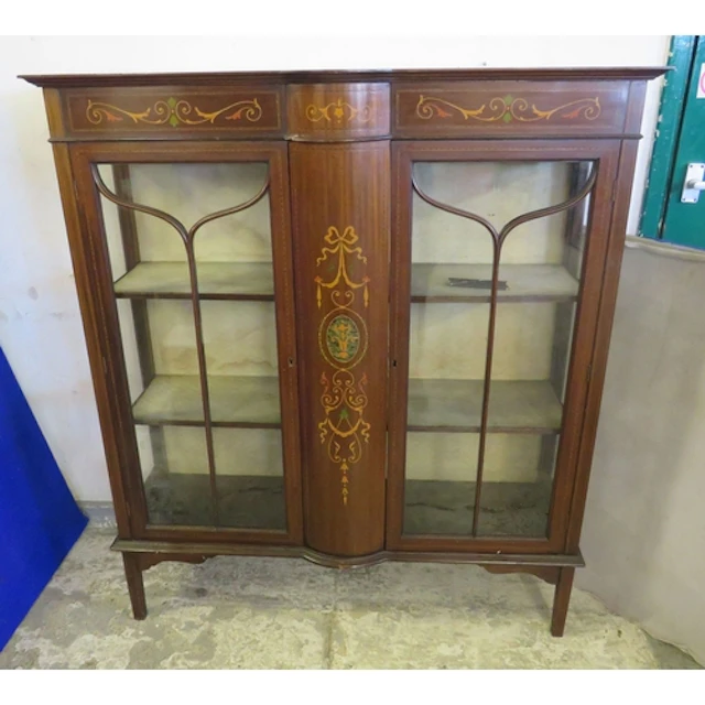 Victorian Inlaid Display Cabinet with pair glazed doors, 2 i...