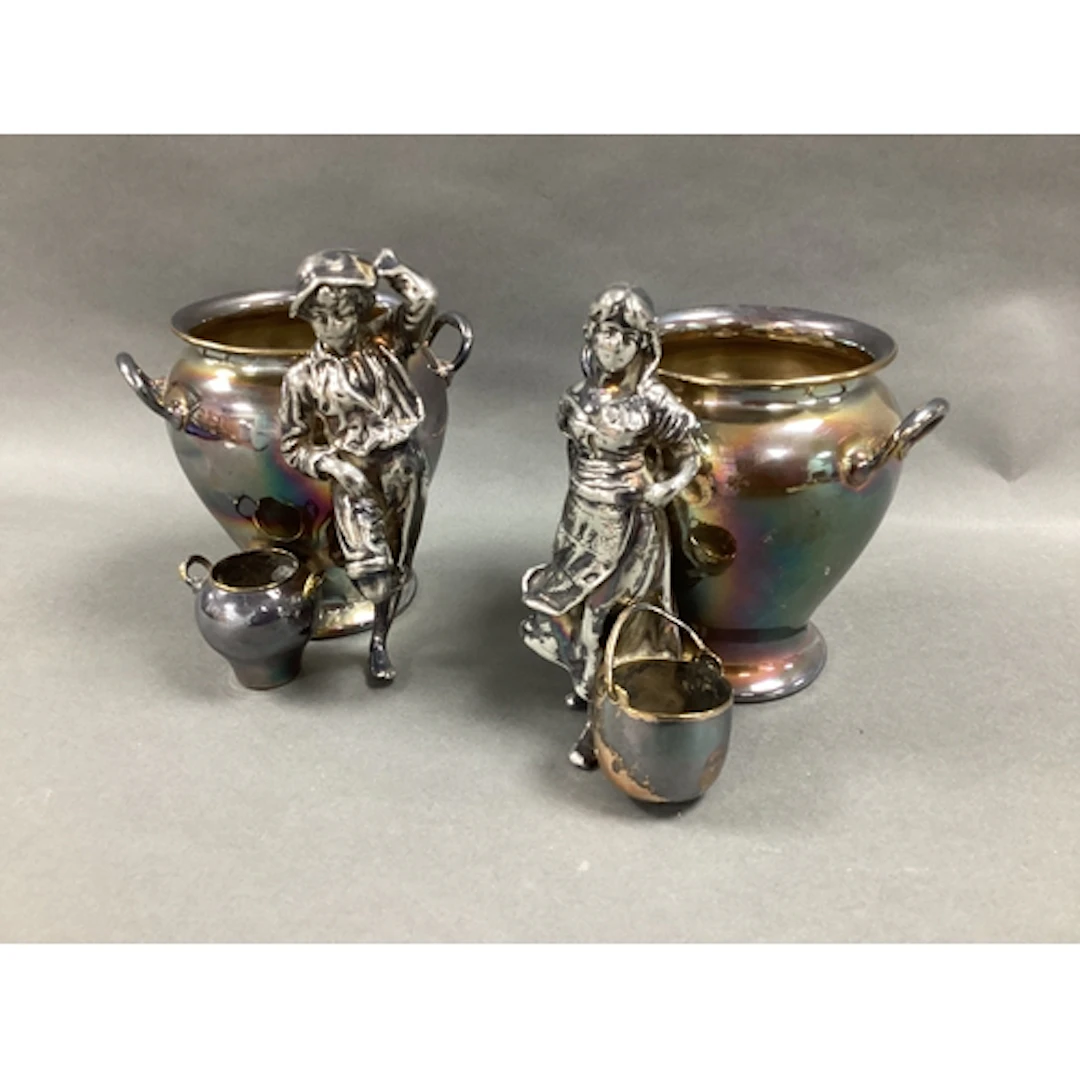 WMF; Pair of Plated Inverted Baluster Twin Handled Vases, ea...