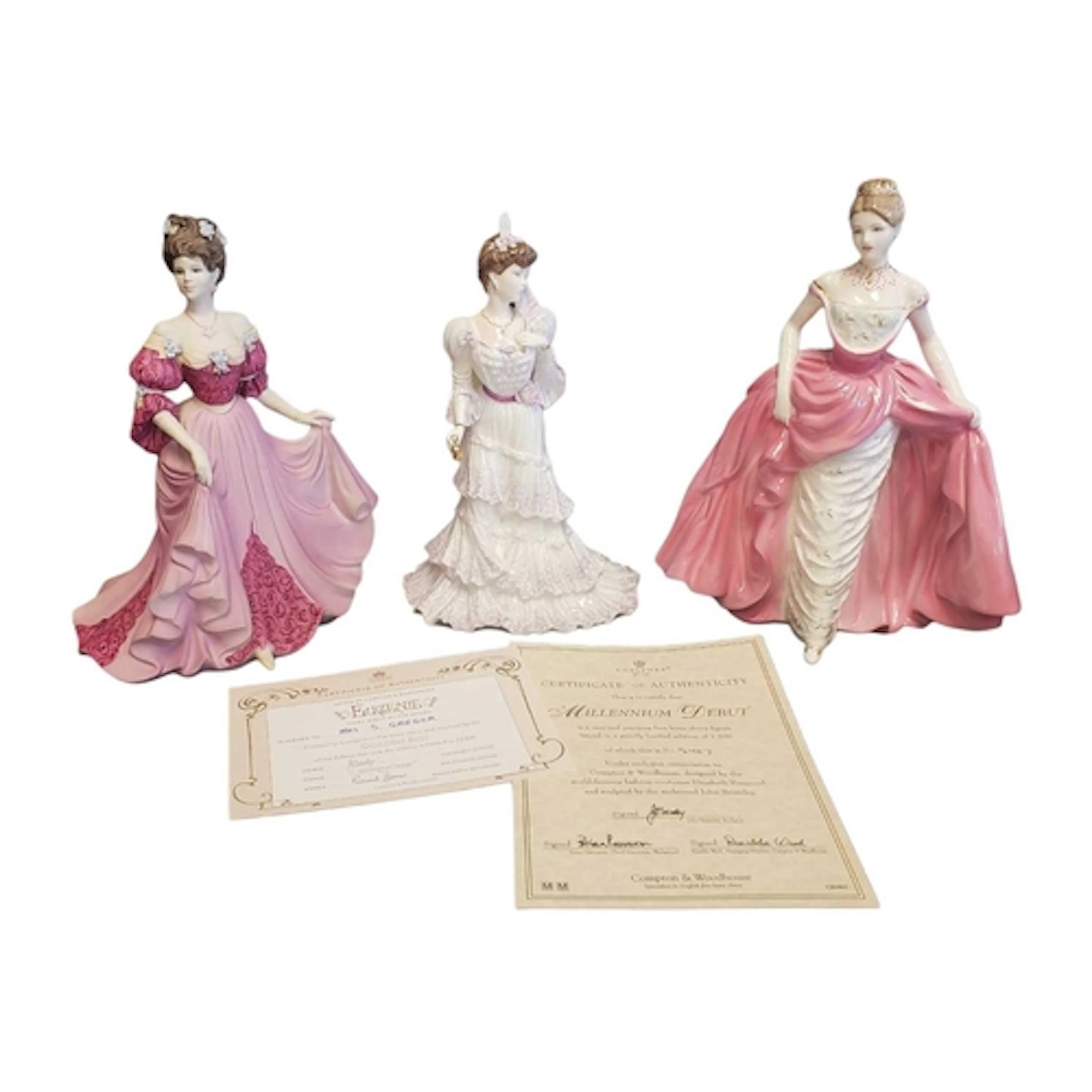 Three 20th century Coalport bone china and porcelain figures...