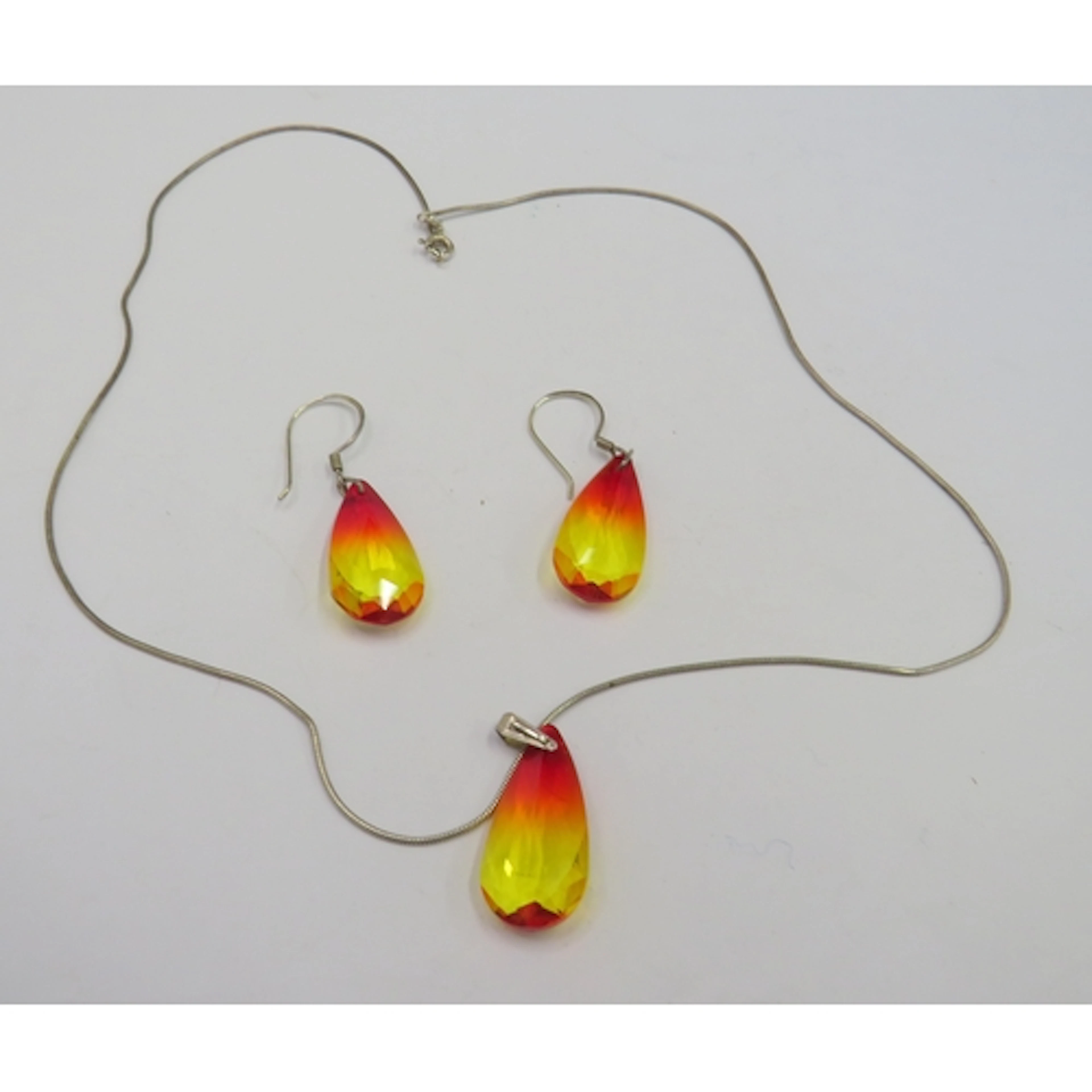 Swarovski Crystal Amber to Red drop earrings & matching pend...