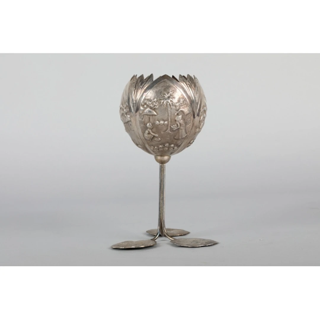 Eastern white metal Lilly pad goblet. Height 16cm.