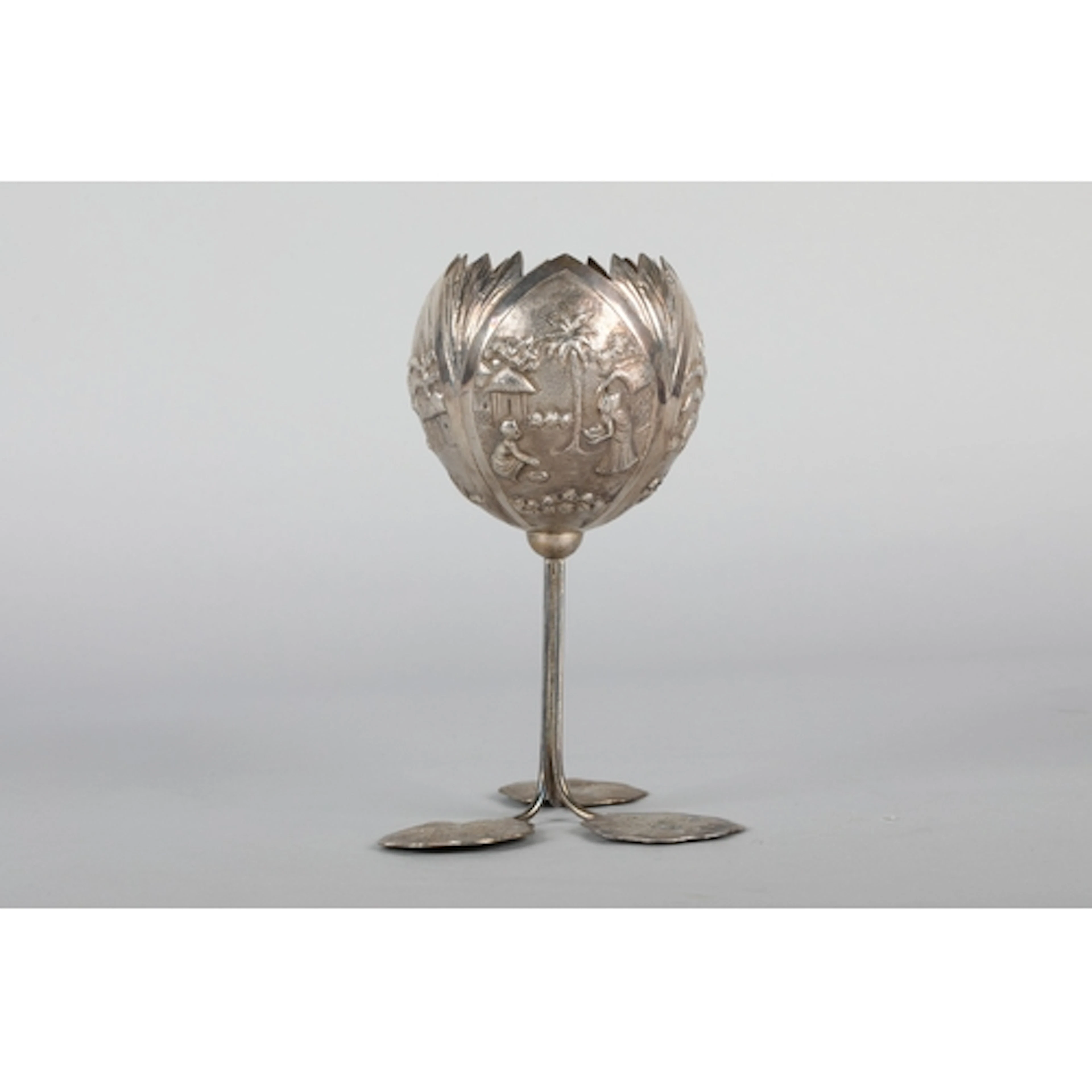 Eastern white metal Lilly pad goblet. Height 16cm.
