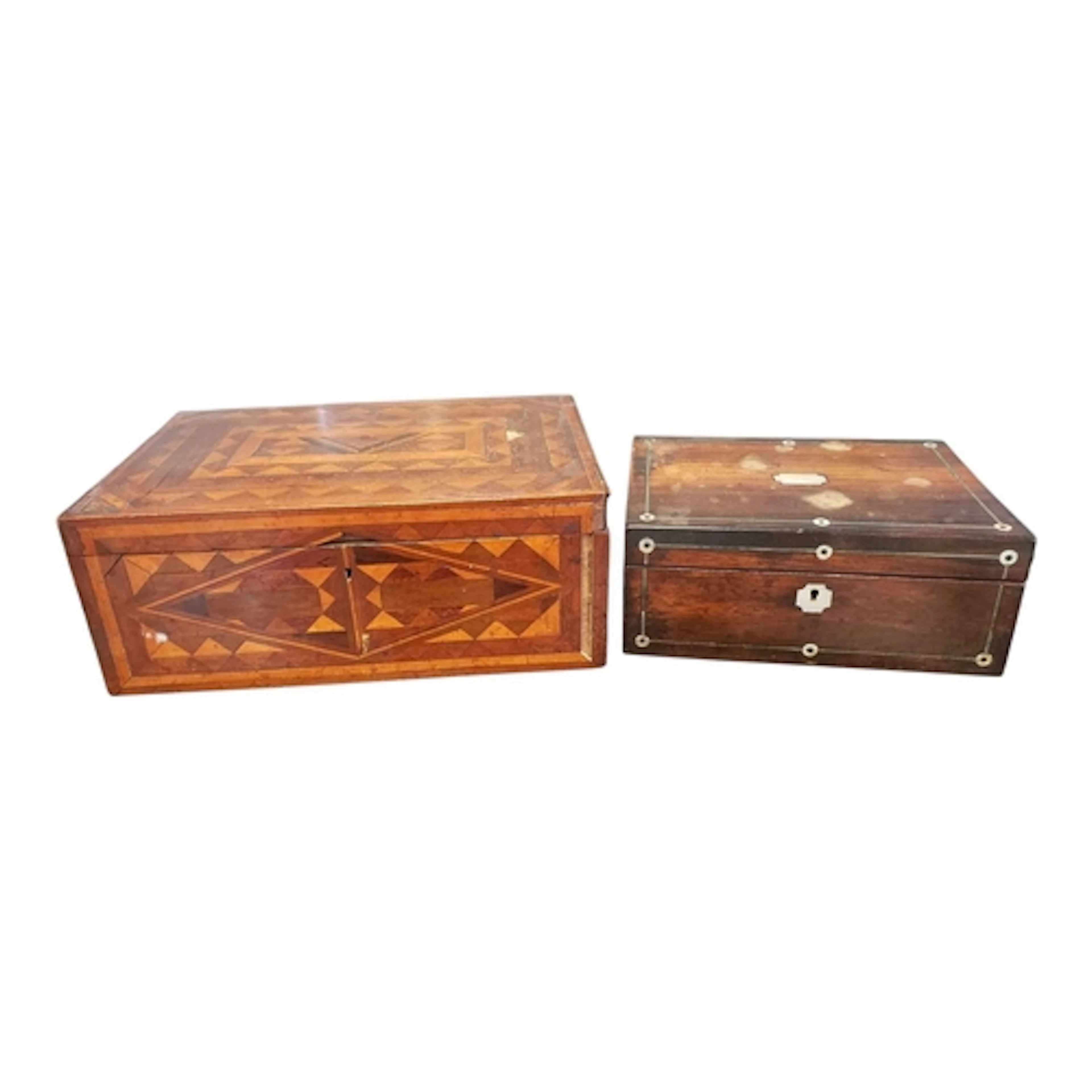 Two 19th century wooden inlaid lidded boxes. To include a mo...