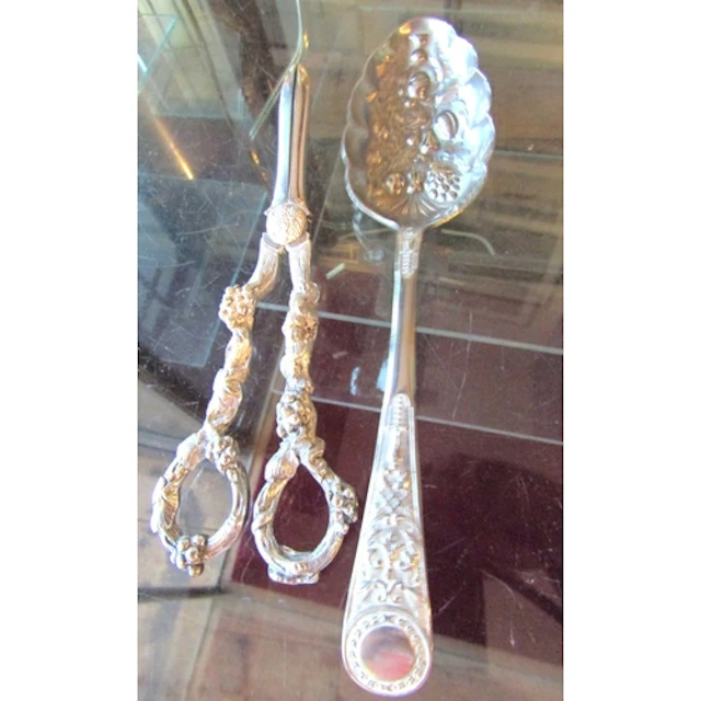 Antique Silver Plate Grape Scissors and Berry Spoon Both Att...