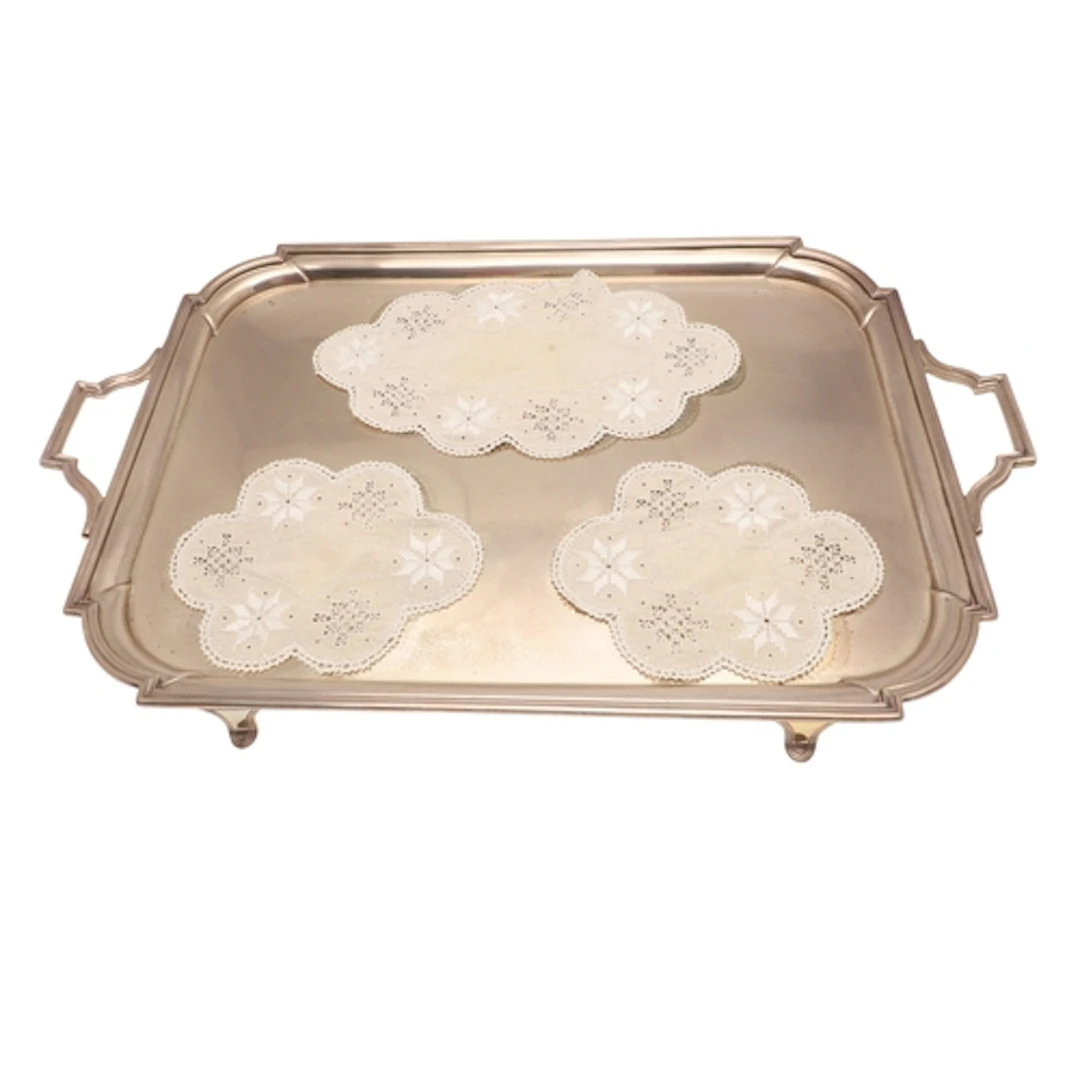 A LARGE GEORGE V SILVER TRAY. Of rectangular form with twin ...