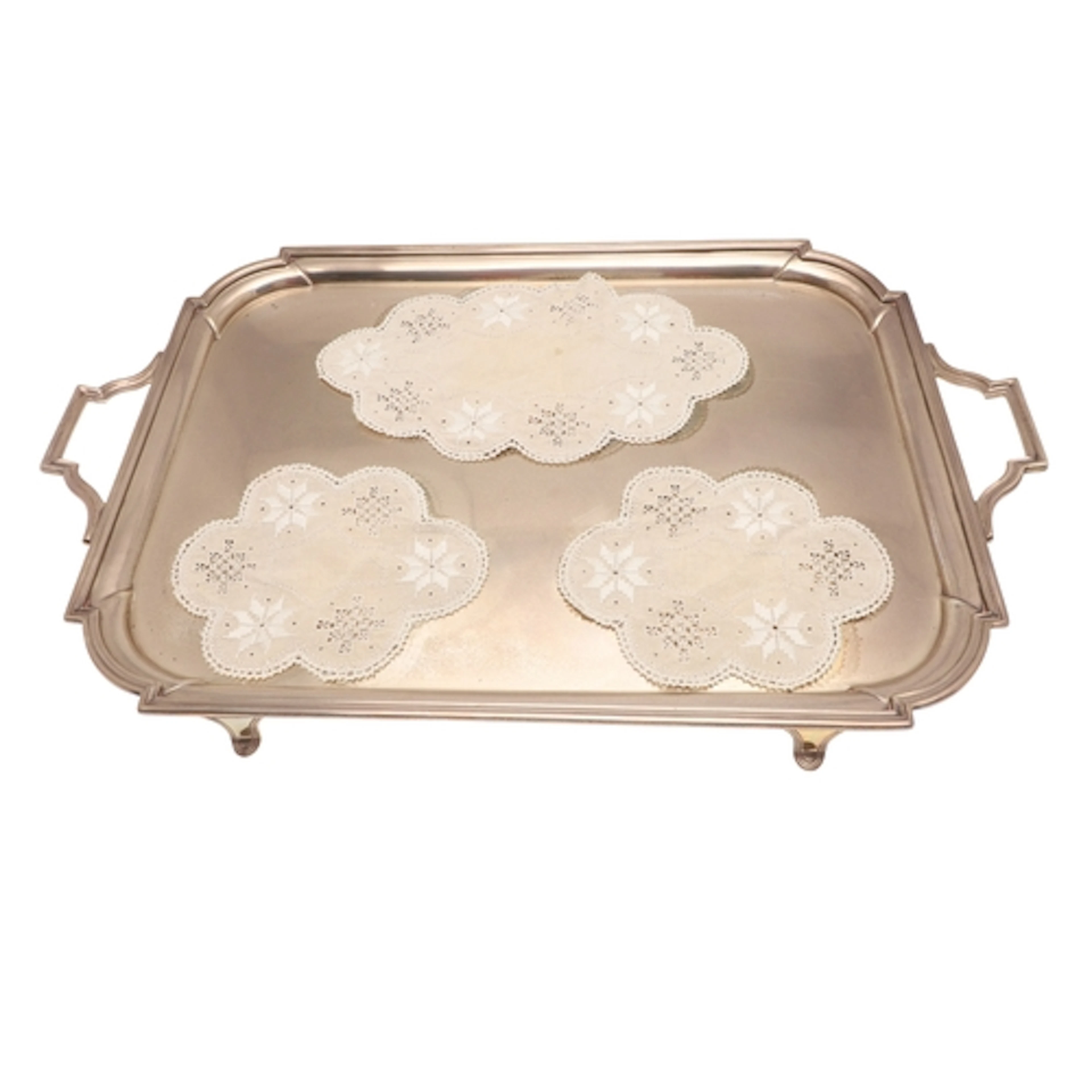 A LARGE GEORGE V SILVER TRAY. Of rectangular form with twin ...