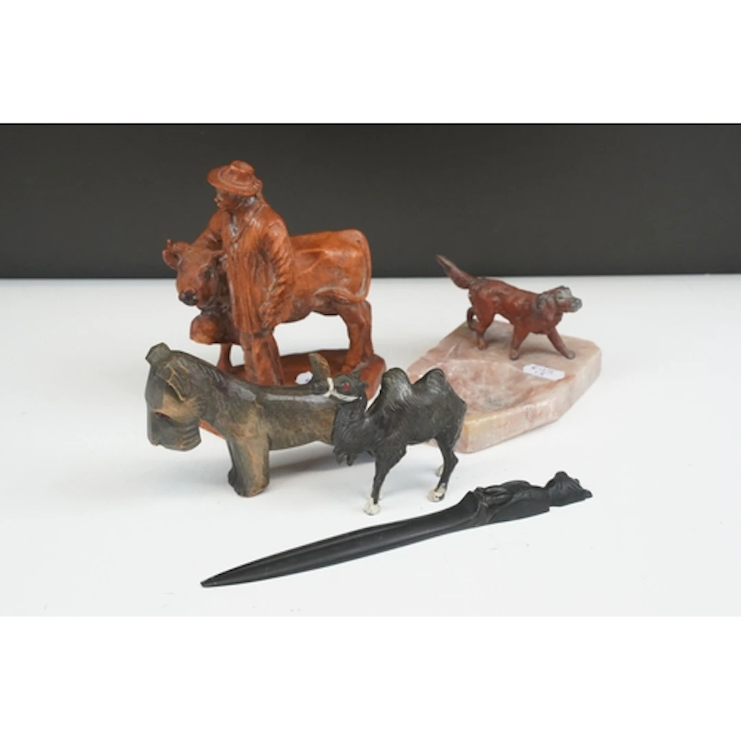 Art Deco cold painted retriever dog on an alabaster bowl bas...