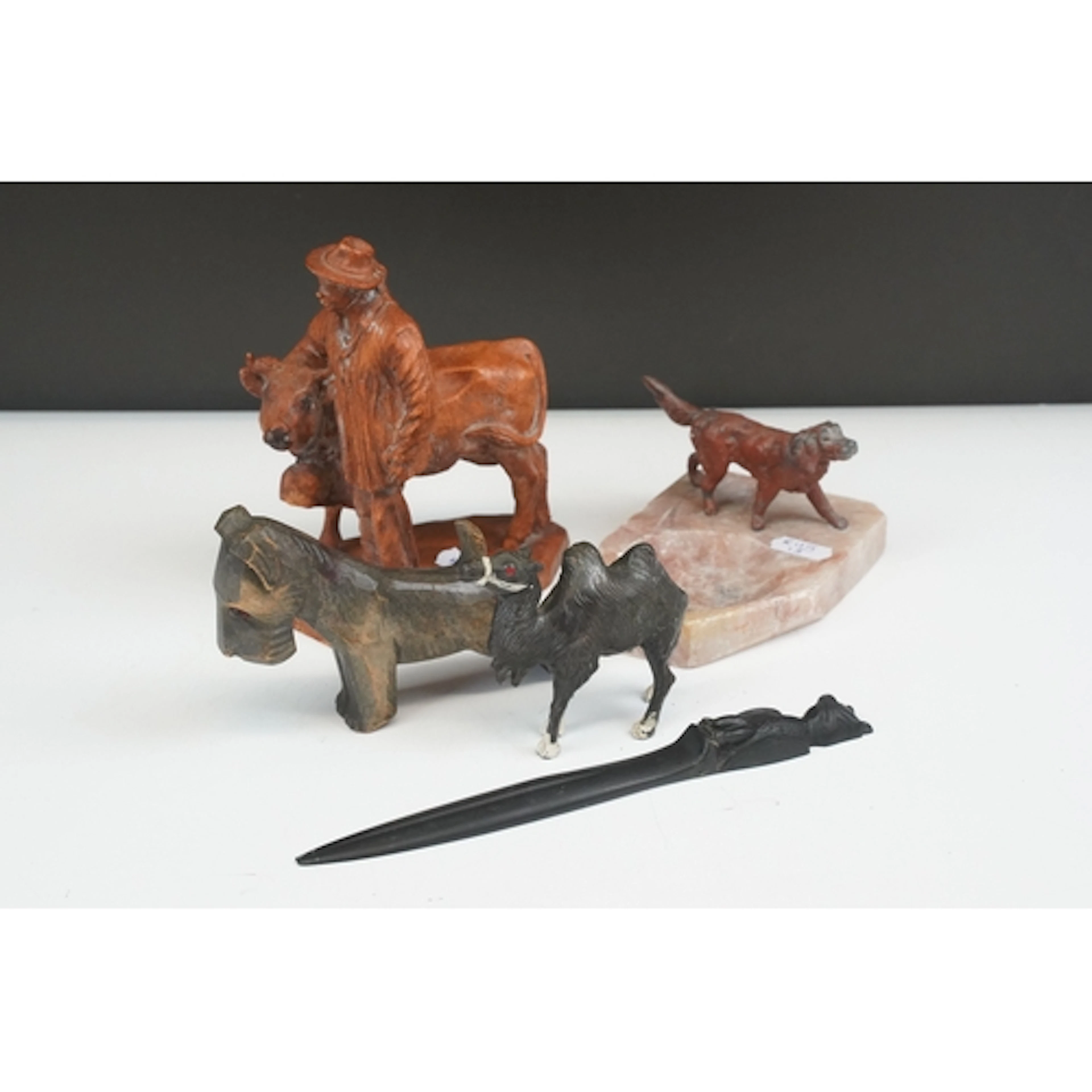 Art Deco cold painted retriever dog on an alabaster bowl bas...