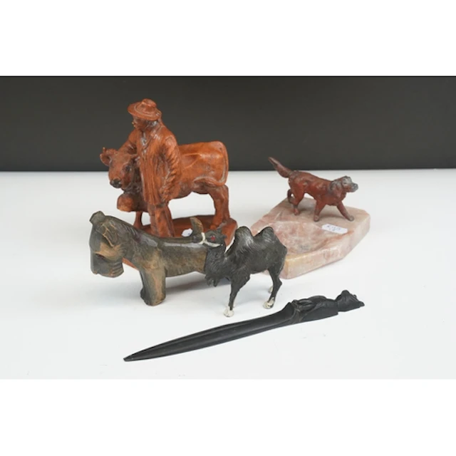 Art Deco cold painted retriever dog on an alabaster bowl bas...