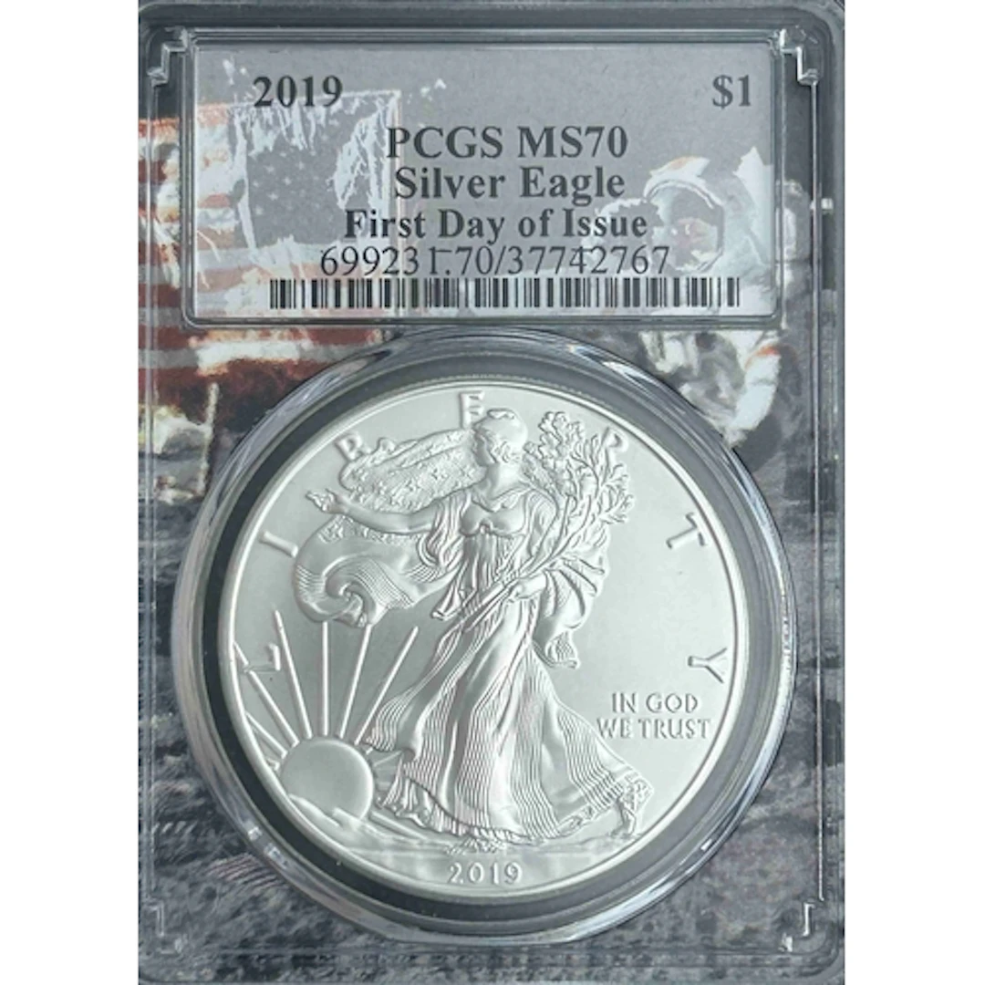 2019 USA $1 silver Eagle coin, First Day of Issue, slabbed a...