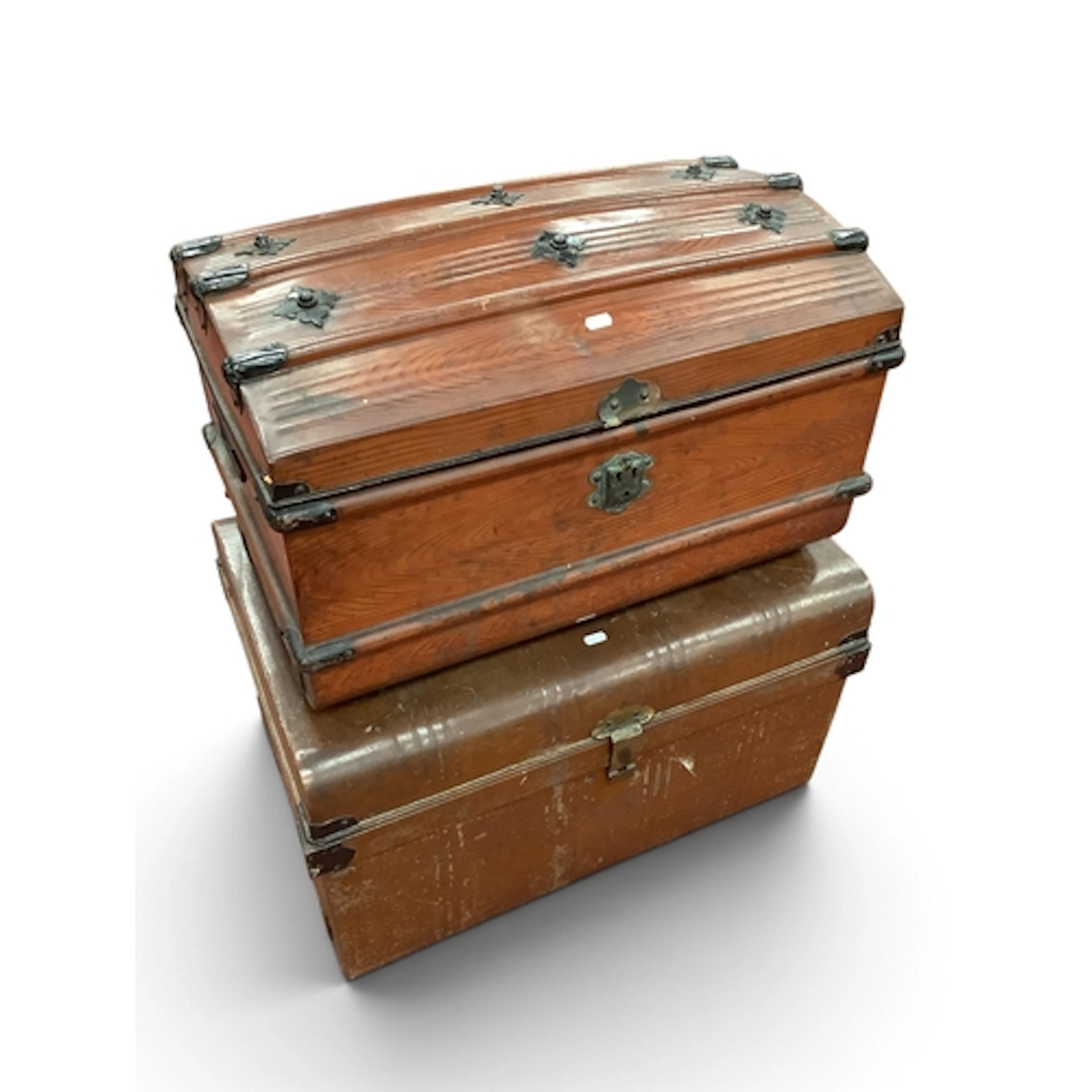 Two early to mid-20th-century painted metal travelling trunk...
