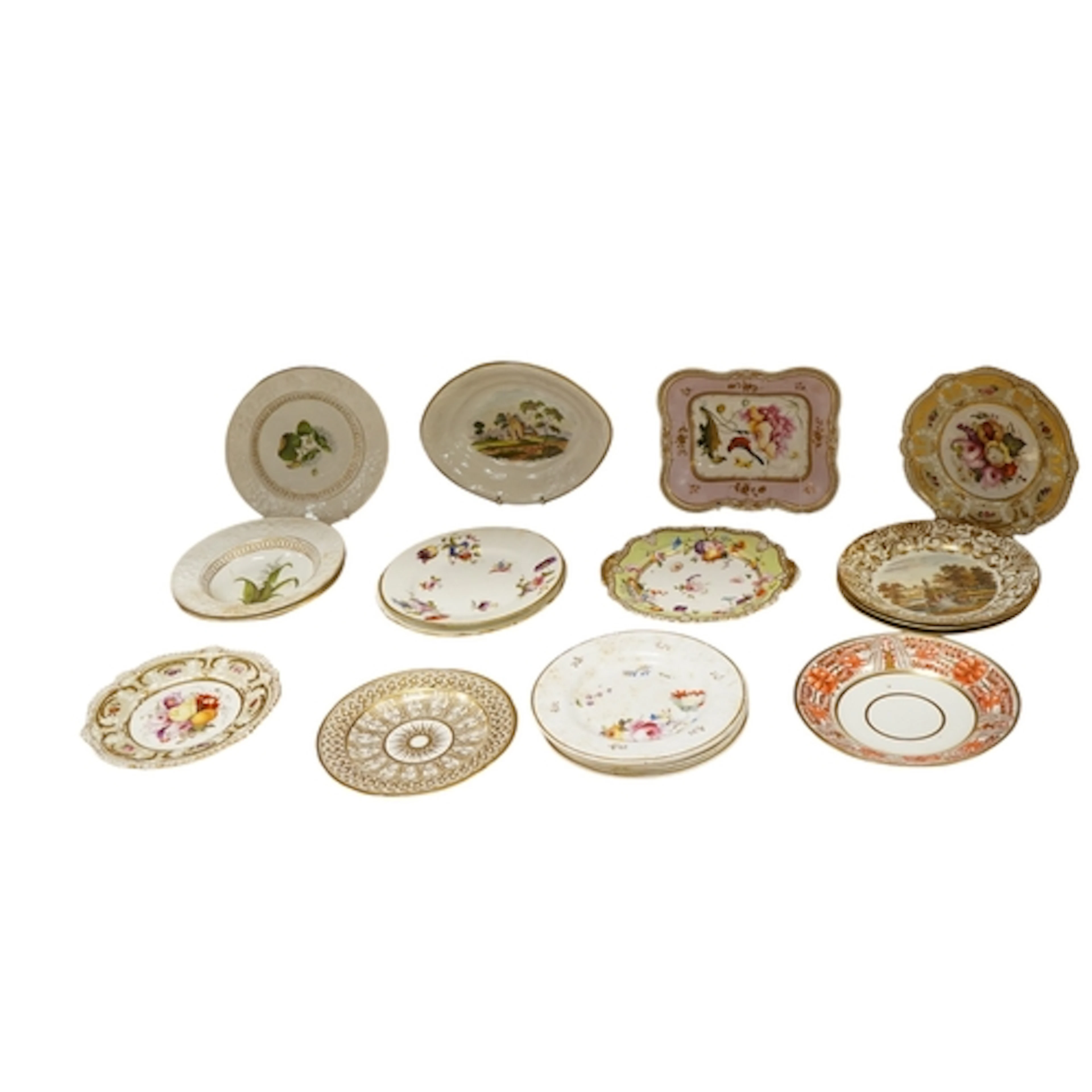 A group of early 19th century English porcelain dessert plat...