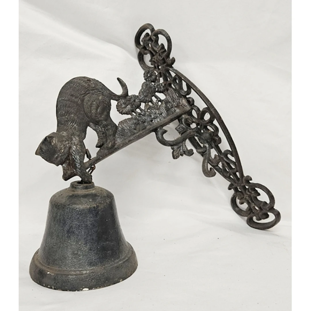 Wall Hanging Bell with cat figurine to bracket, bracket appr...