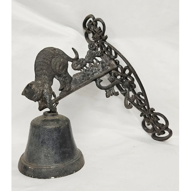Wall Hanging Bell with cat figurine to bracket, bracket appr...