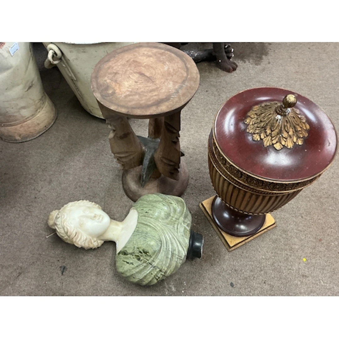 Resin and marble bust of a woman, lidded urn, hand carved p...