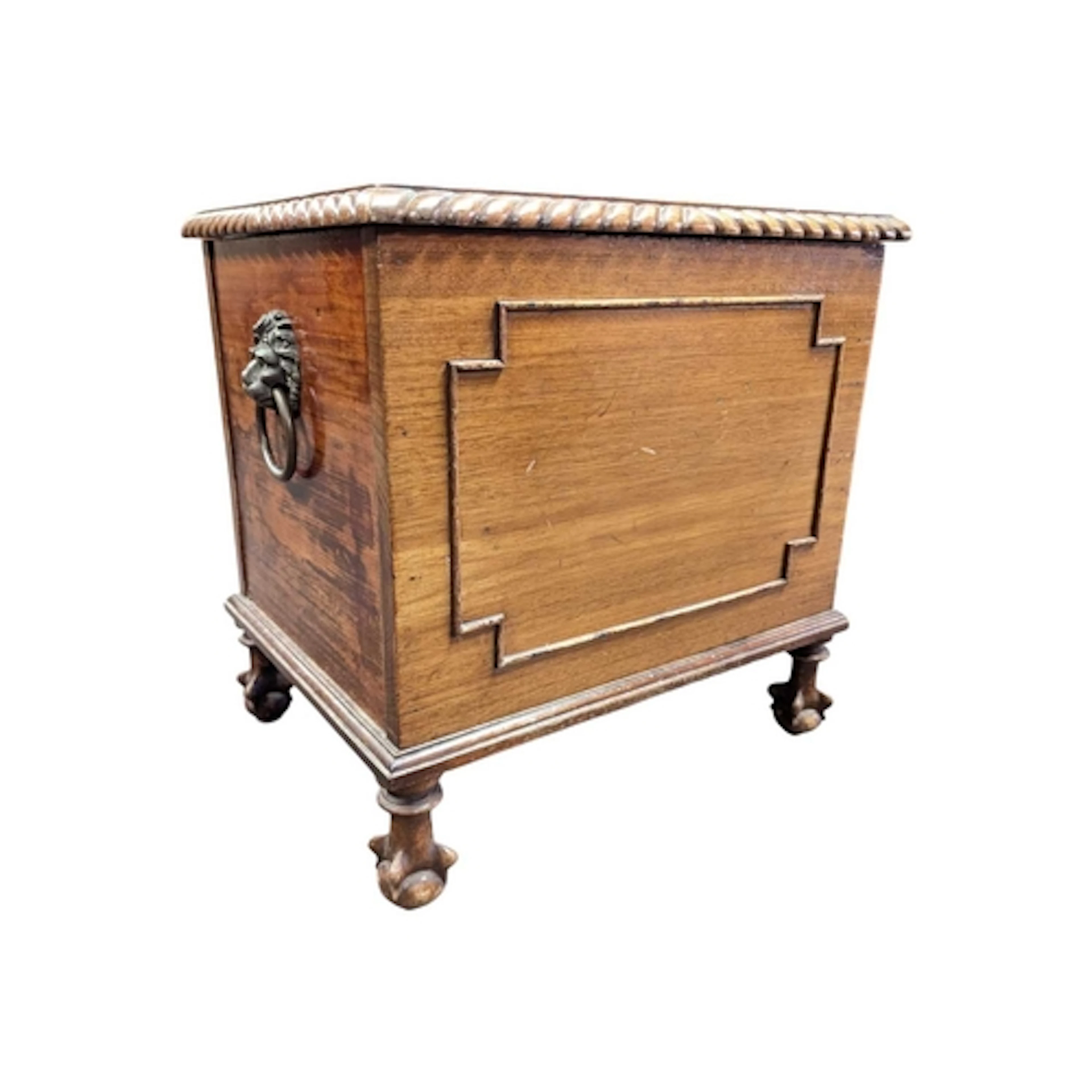 An early 20th century walnut coal scuttle / bucket. Rectangu...
