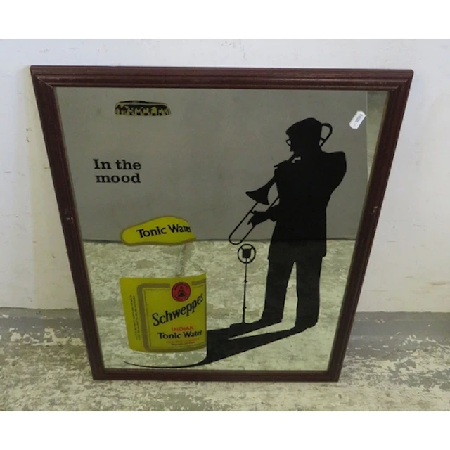 Schweppes Indian Tonic Water Advertising Mirror with dark wo...