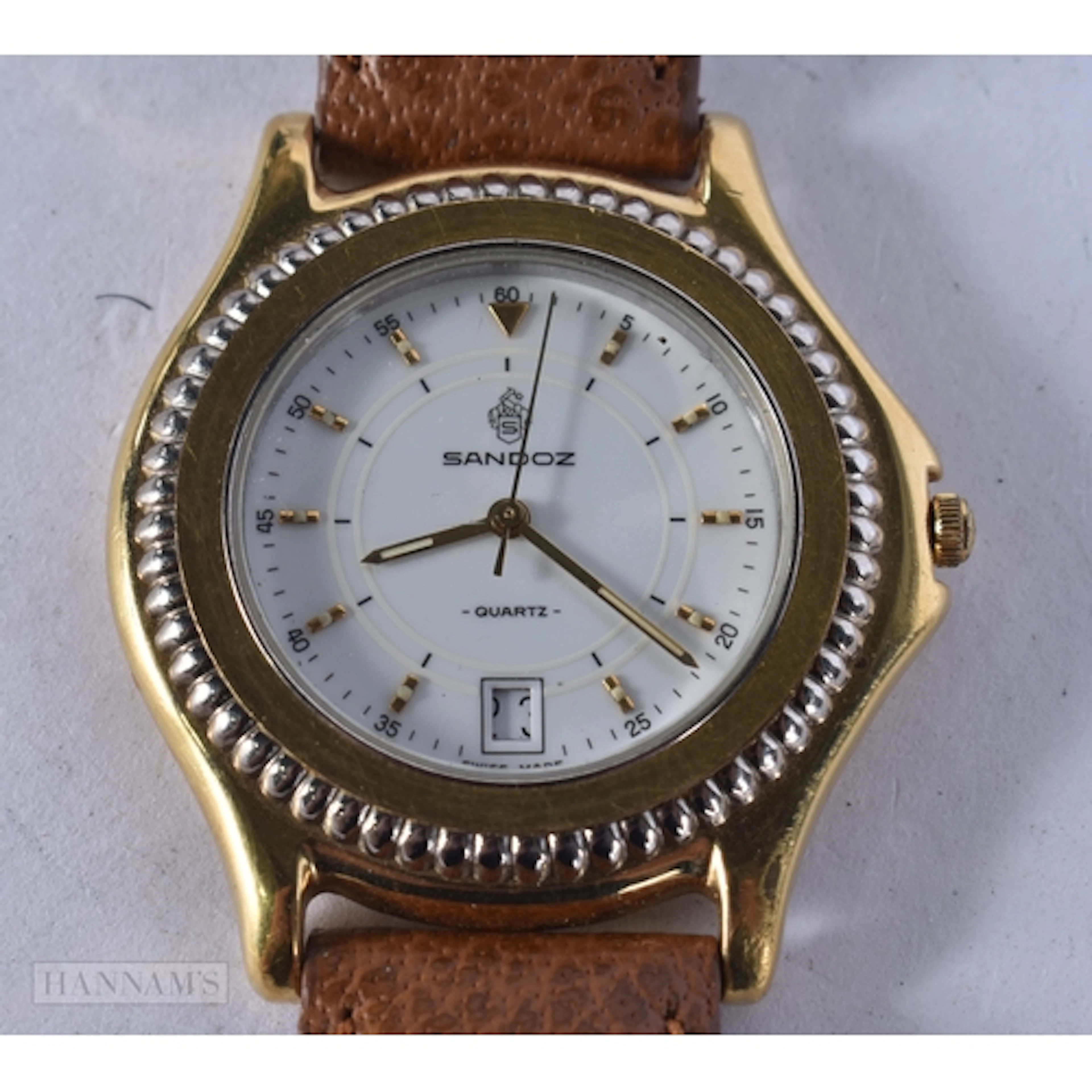 Sandoz Gold Tone Dress Quartz Watch Working