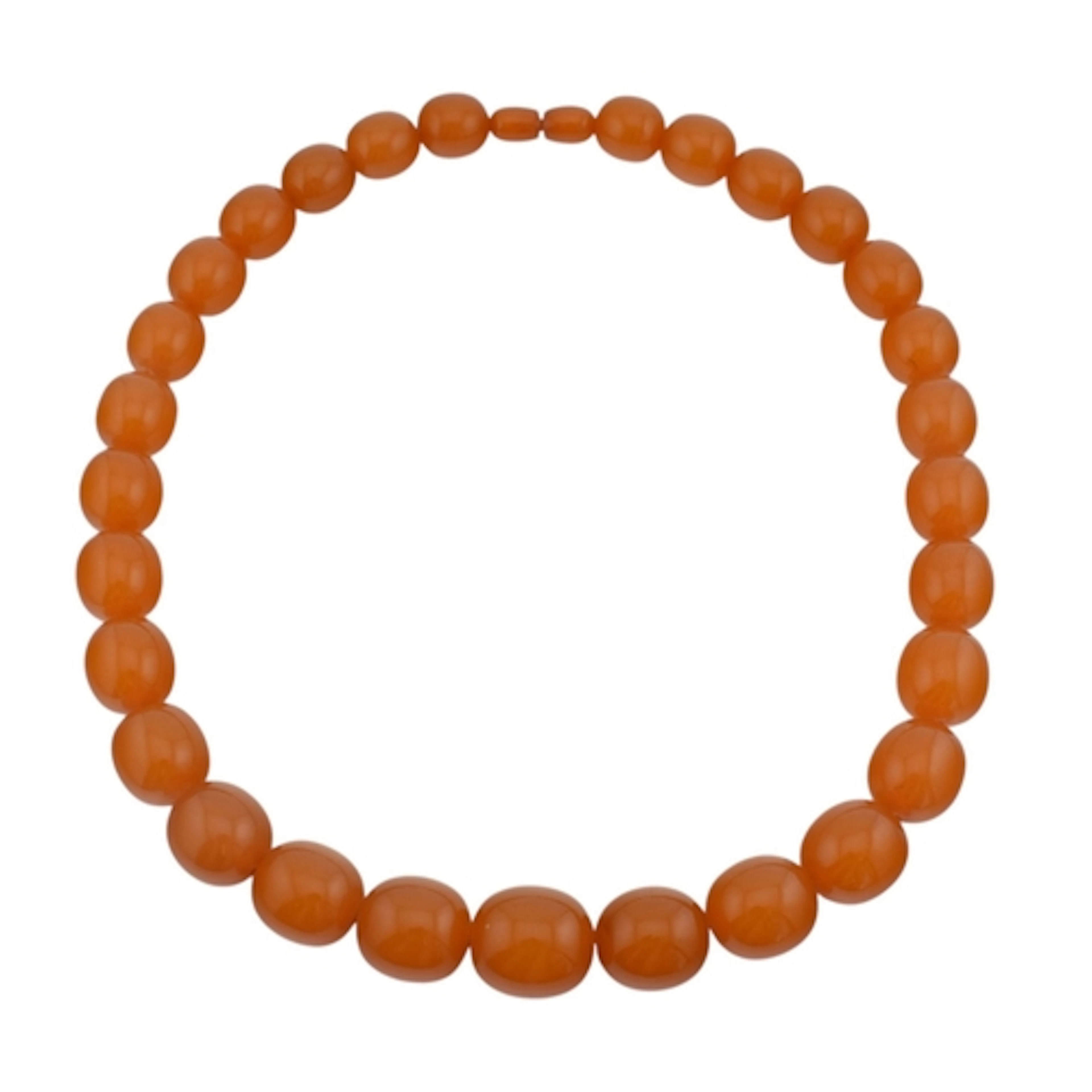 A simulated amber bead necklace. The necklace with graduatin...