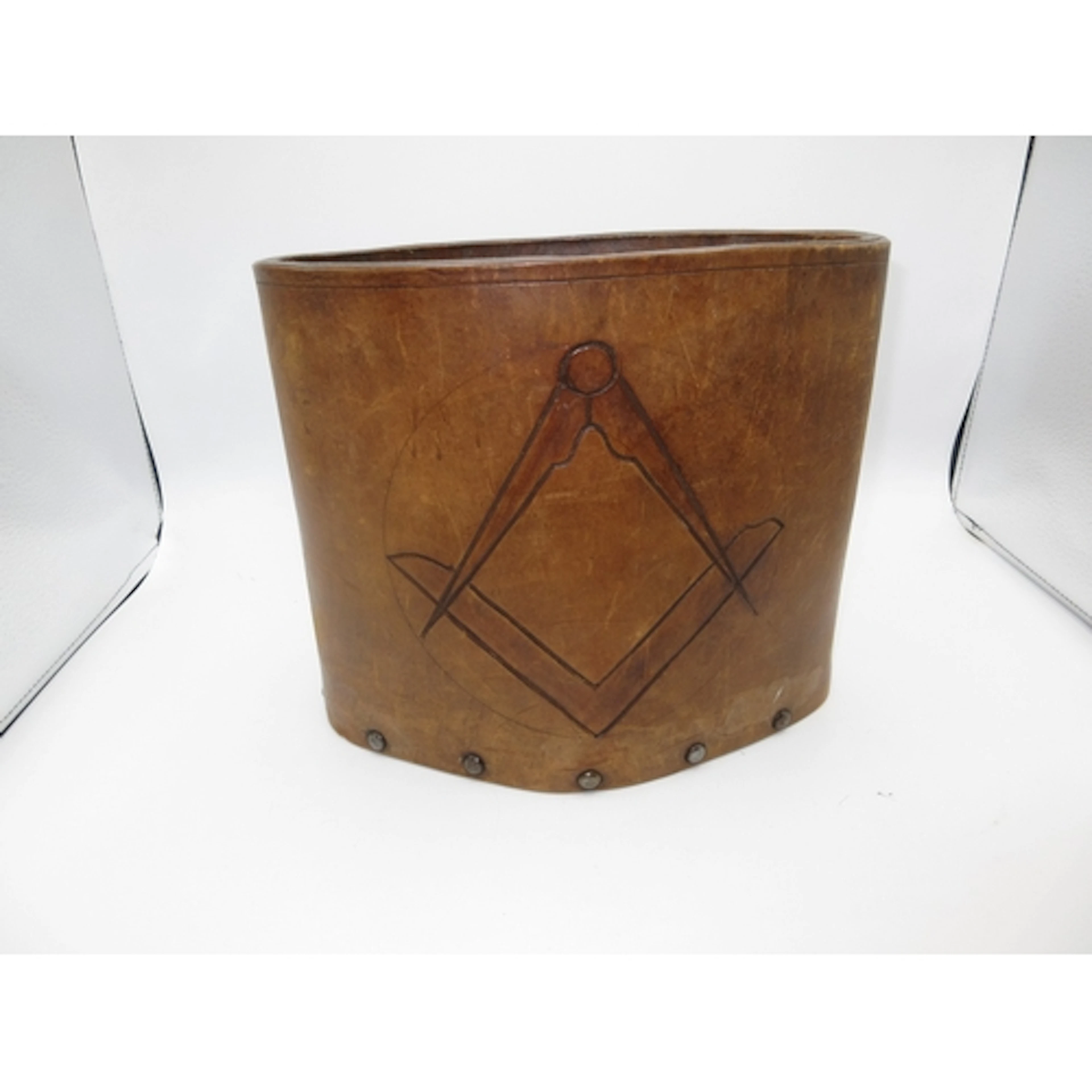 Leather Waste Paper Bin with Masonic Logo