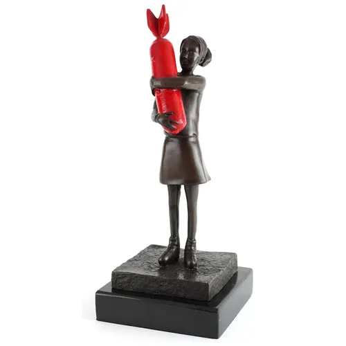After Banksy, patinated bronze study of The Bomb Hugger, rai...