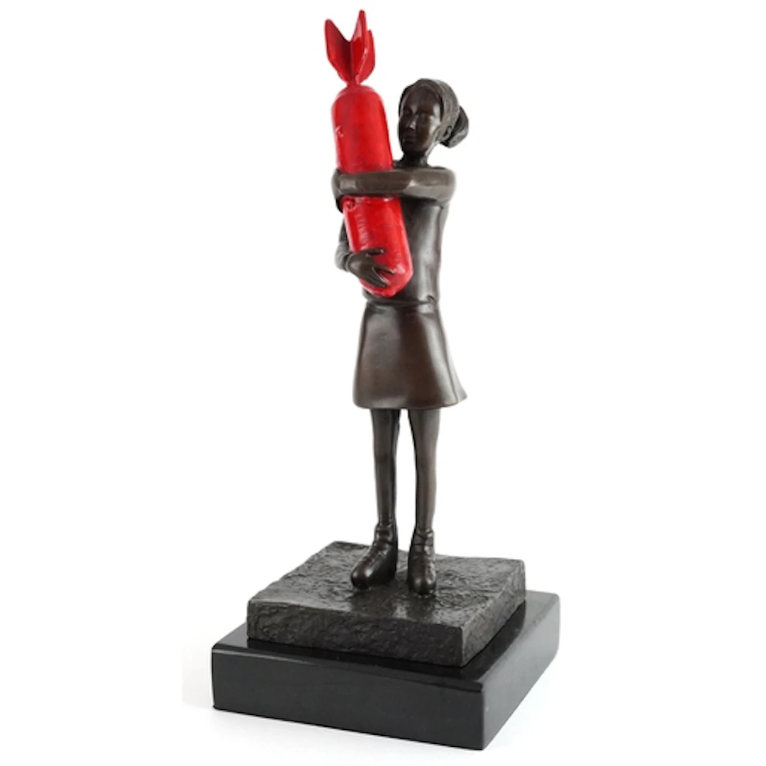 After Banksy, patinated bronze study of The Bomb Hugger, rai...