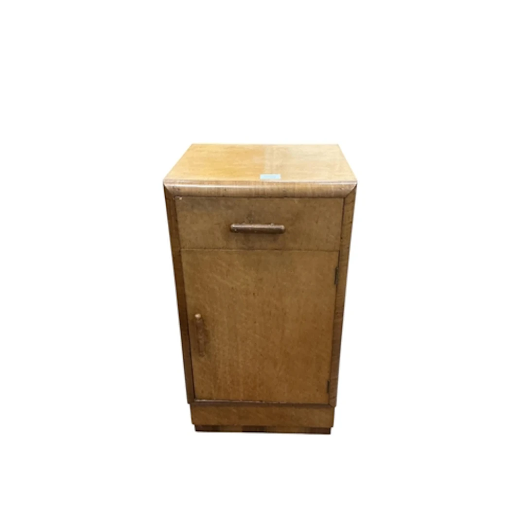 An Art Deco Birds Eye maple bedside cabinet, width 38cm, dep...